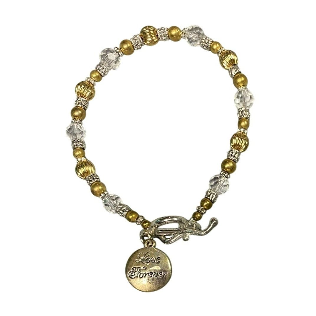 Other Gold Silver and Clear Beaded Mom Bracelet With Heart Toggle Size ONE SIZE - 1 Thumbnail