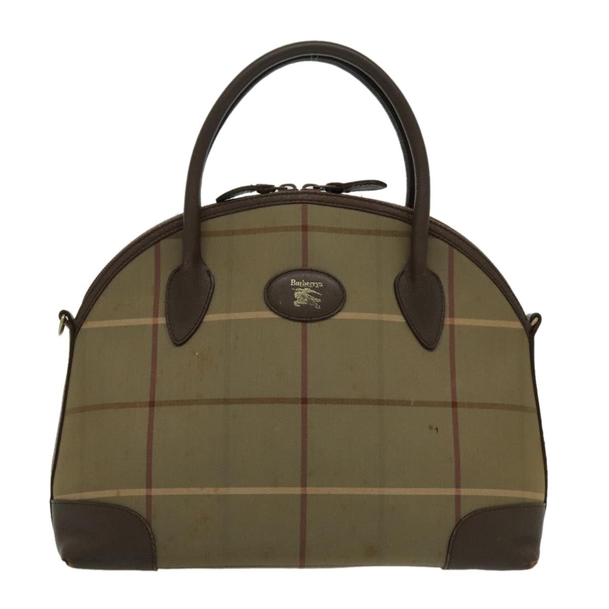 Burberry Nova Check Hand Bag Canvas Leather Brown Gold