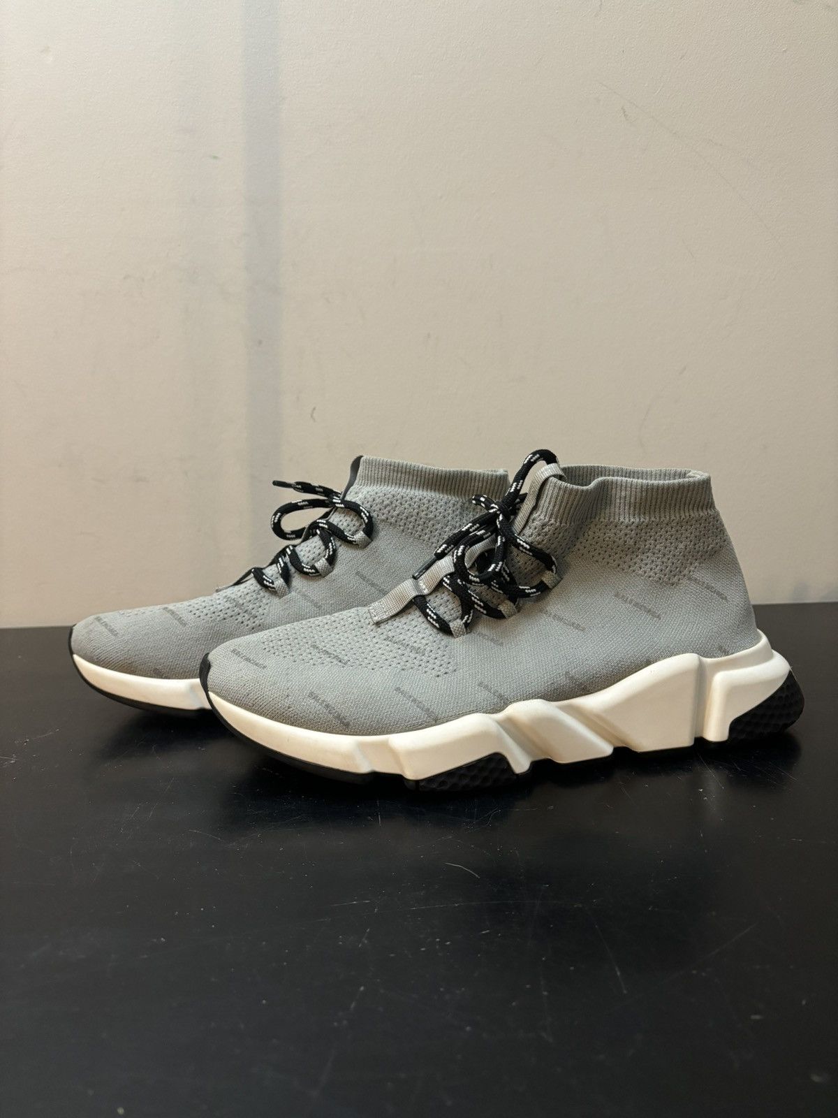 Balenciaga Speed Trainer Knit Lace Up Grey White