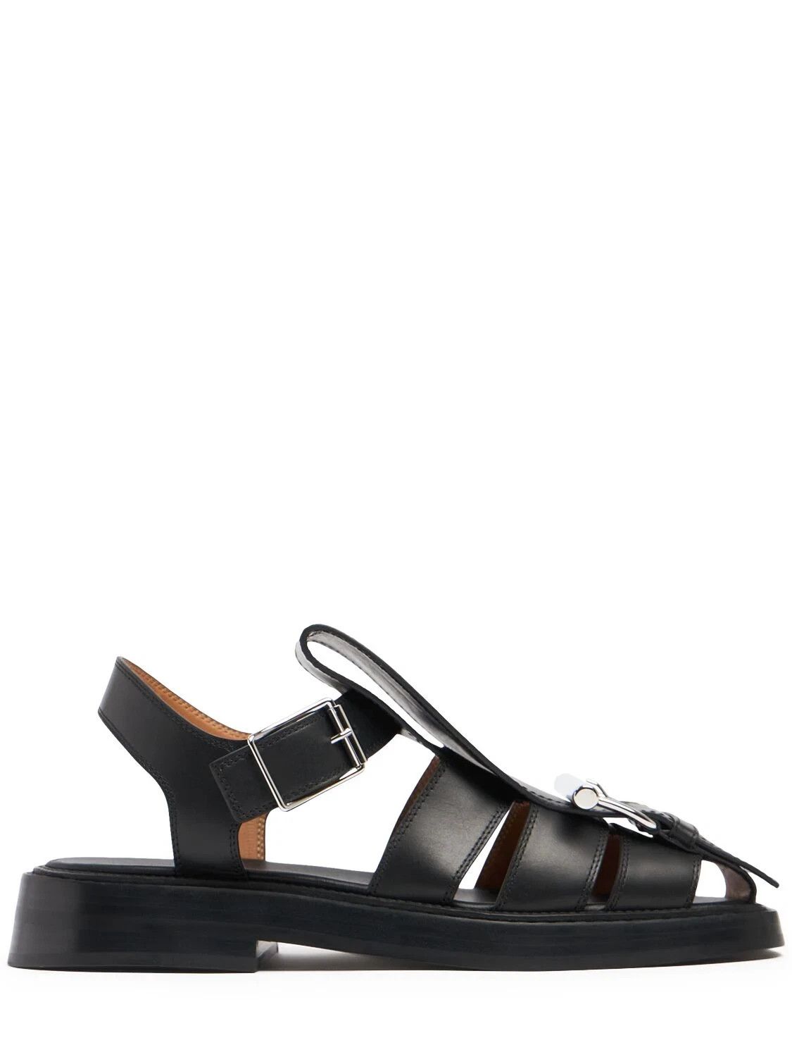 ALEXANDER MCQUEEN Black Leather T-Bar Sandals New