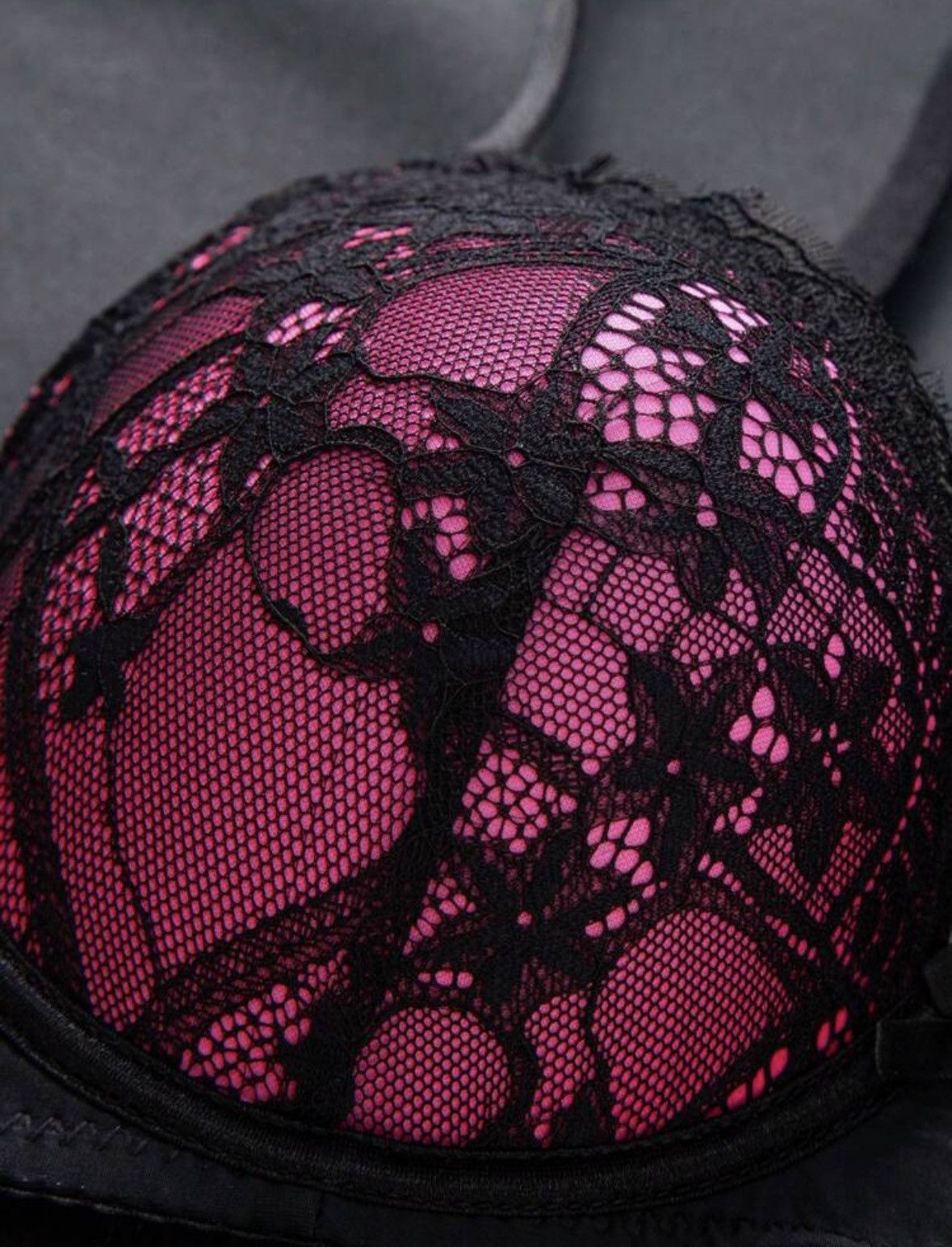 Other Elegant Fuchsia & Black Floral Lace Underwire Bra Size ONE SIZE - 3 Thumbnail