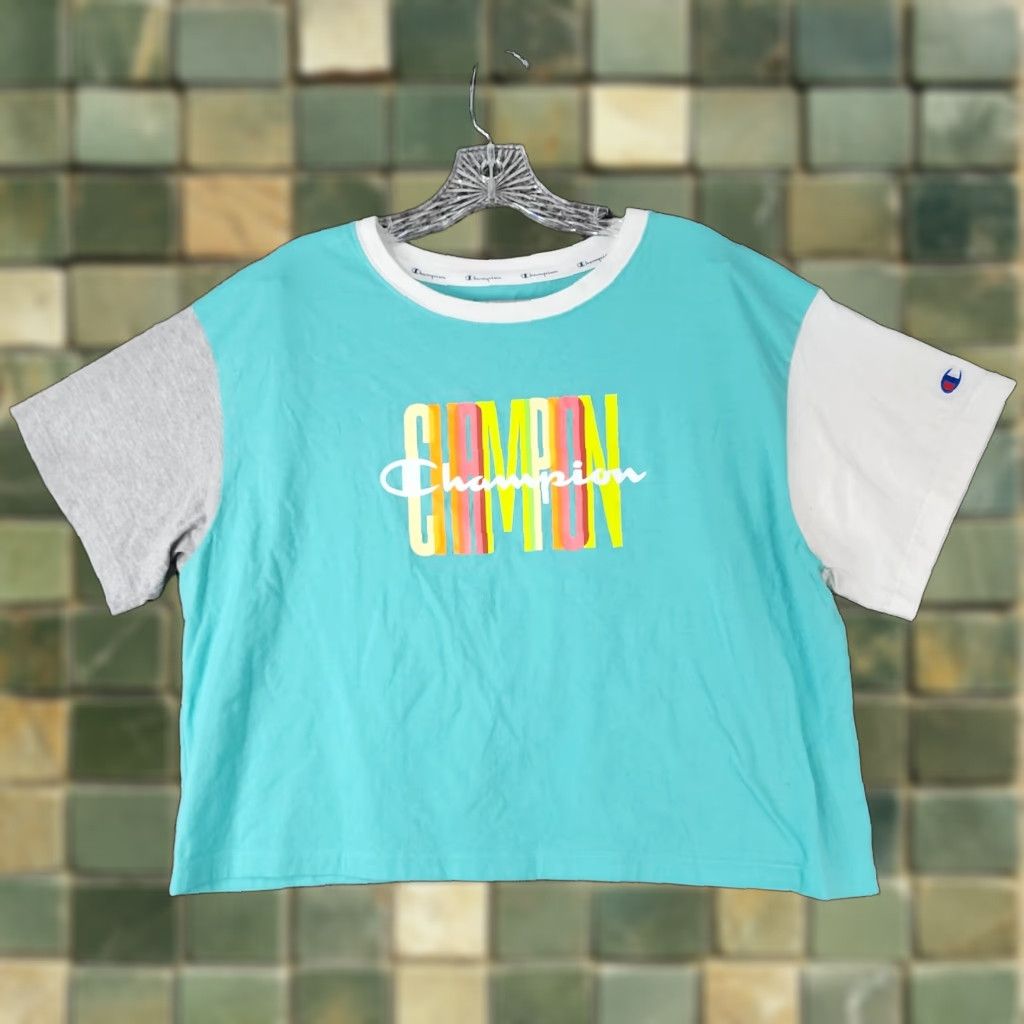 Champion Champion Cropped Tee Teal Short Sleeve Womens Size L Shirt Size 36" / US 14 / IT 50 - 1 Thumbnail