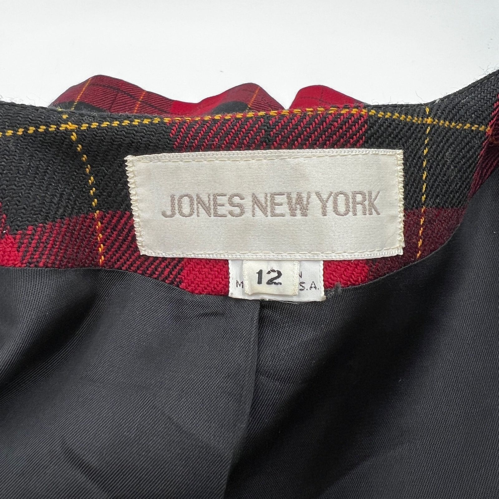 Vintage Vintage Wool Plaid Blazer Red Jones New York Christmas Size XL / US 12-14 / IT 48-50 - 3 Thumbnail