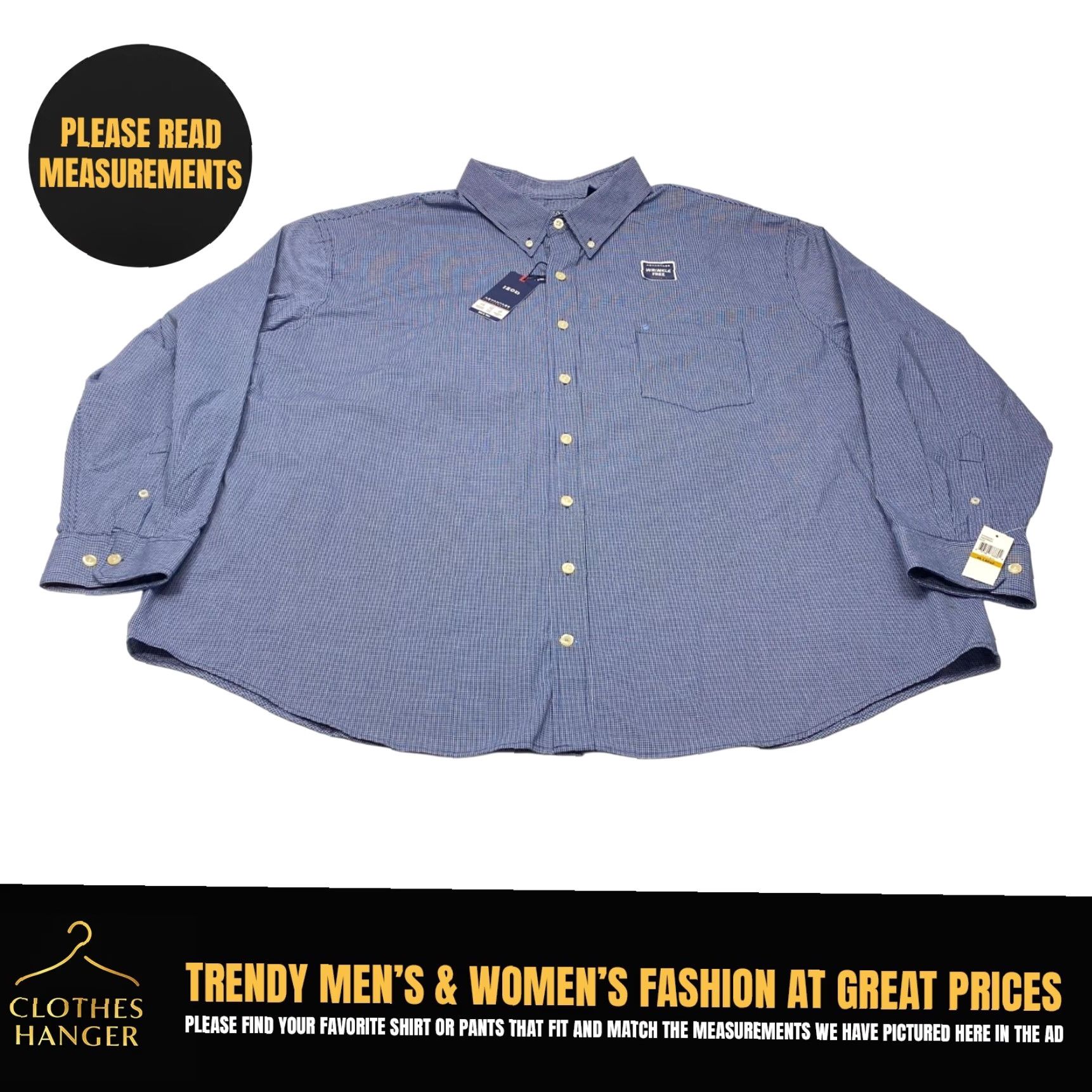 Izod IZOD Advantage Performance Shirt Mens 4XL Blue Check Shirt Wrinkle Free Stretch NWT Size US XXL / EU 58 / 5 - 2 Thumbnail