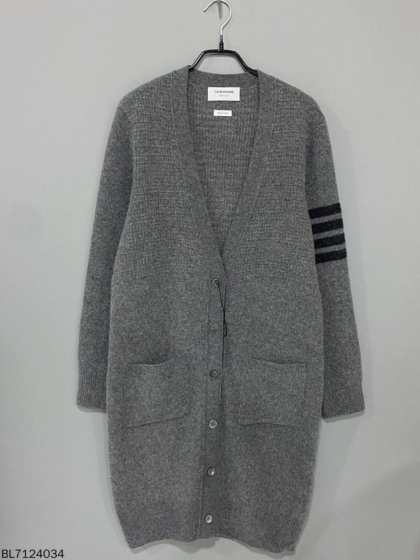 Thom Browne Gray Long Wool Cardigan Thom Browne Size US XXS / EU 40 - 1 Thumbnail