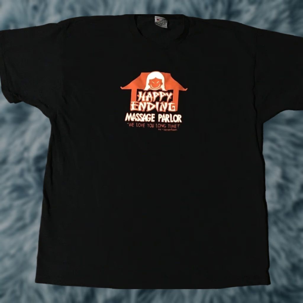 Vintage VINTAGE NC17 Happy Ending Massage Parlor Shirt 2XL Black Striped Graphic Tee Mens Humor 90s Grunge Funny USA USA Mexic0 Size US XXL / EU 58 / 5 - 1 Thumbnail