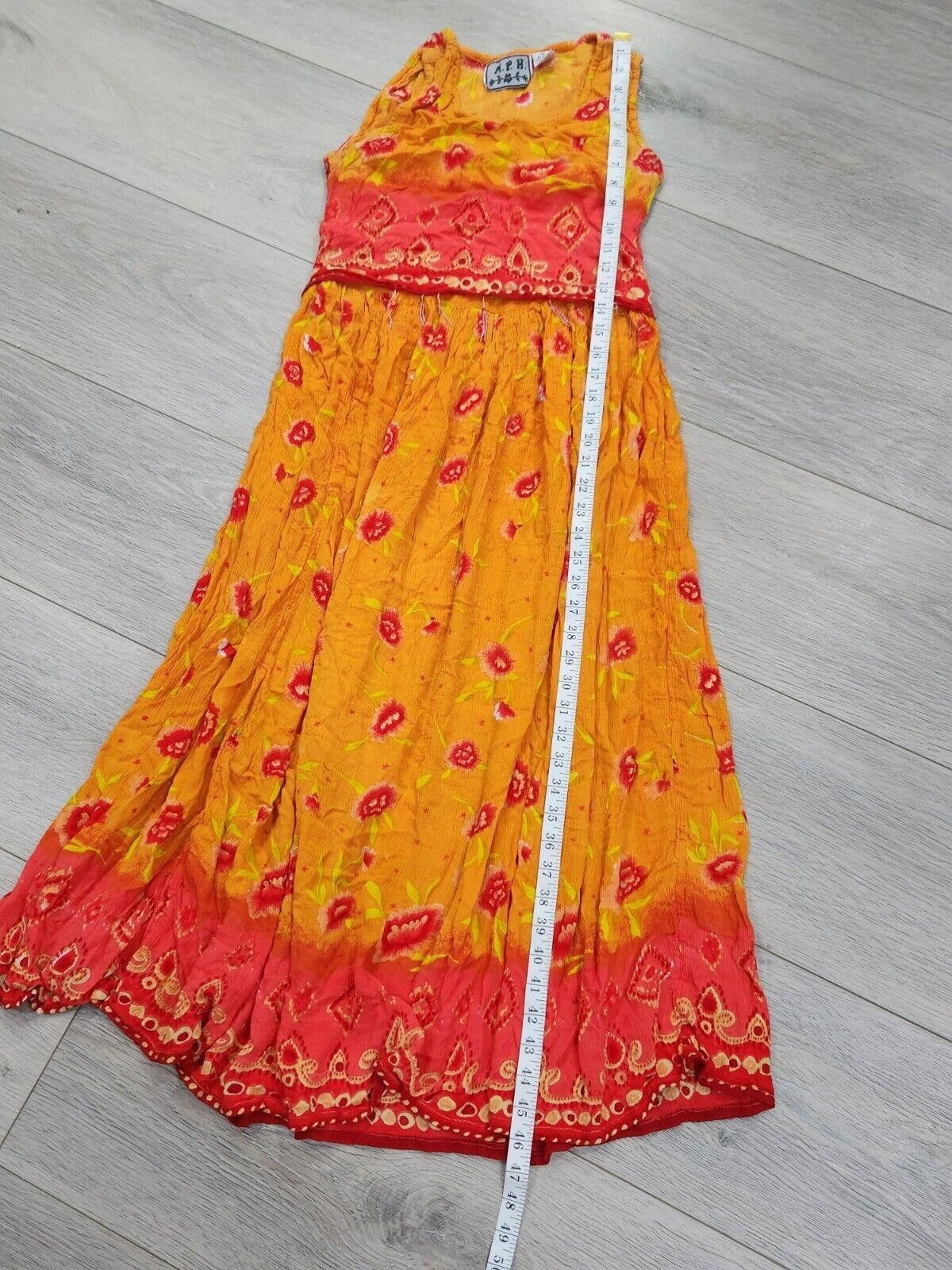 Designer M.P.H Dress Small Vintage Orange Red Beaded Long Hippie Boho Size S / US 4 / IT 40 - 7 Thumbnail