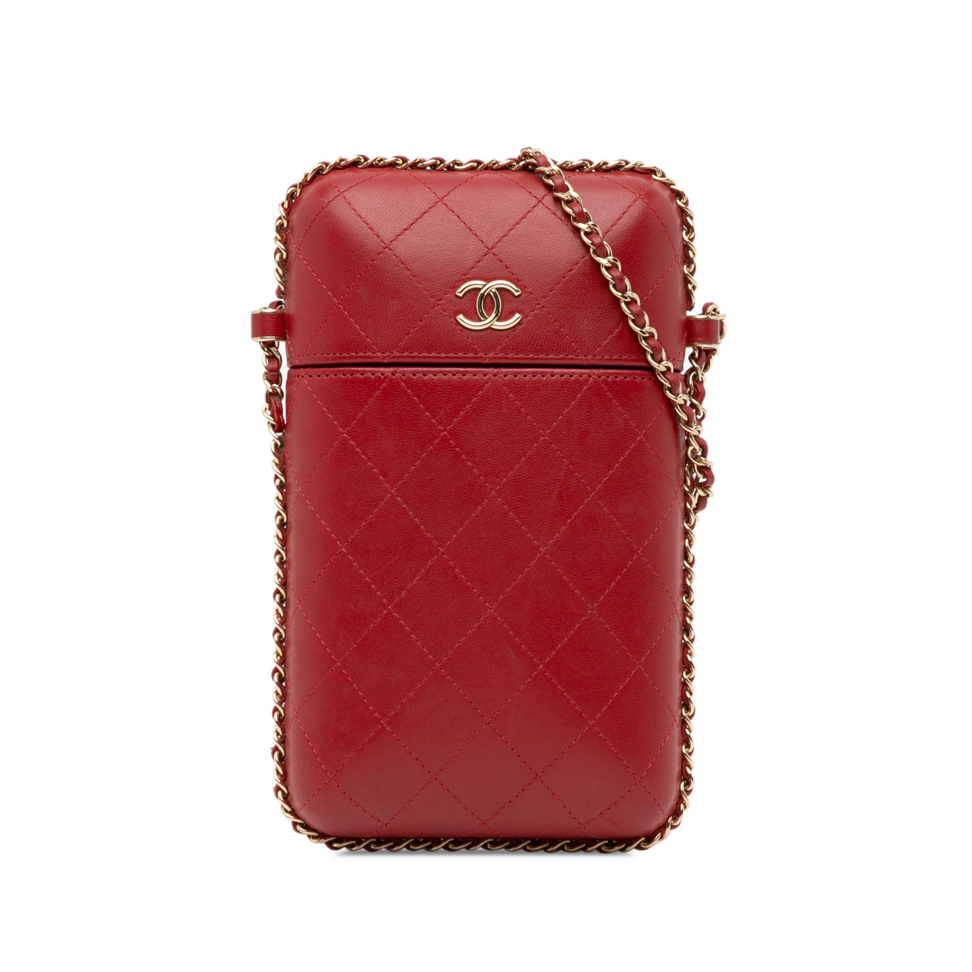 Chanel Chanel CC Quilted Lambskin Chain Around Phone Holder Red Size ONE SIZE - 1 Thumbnail