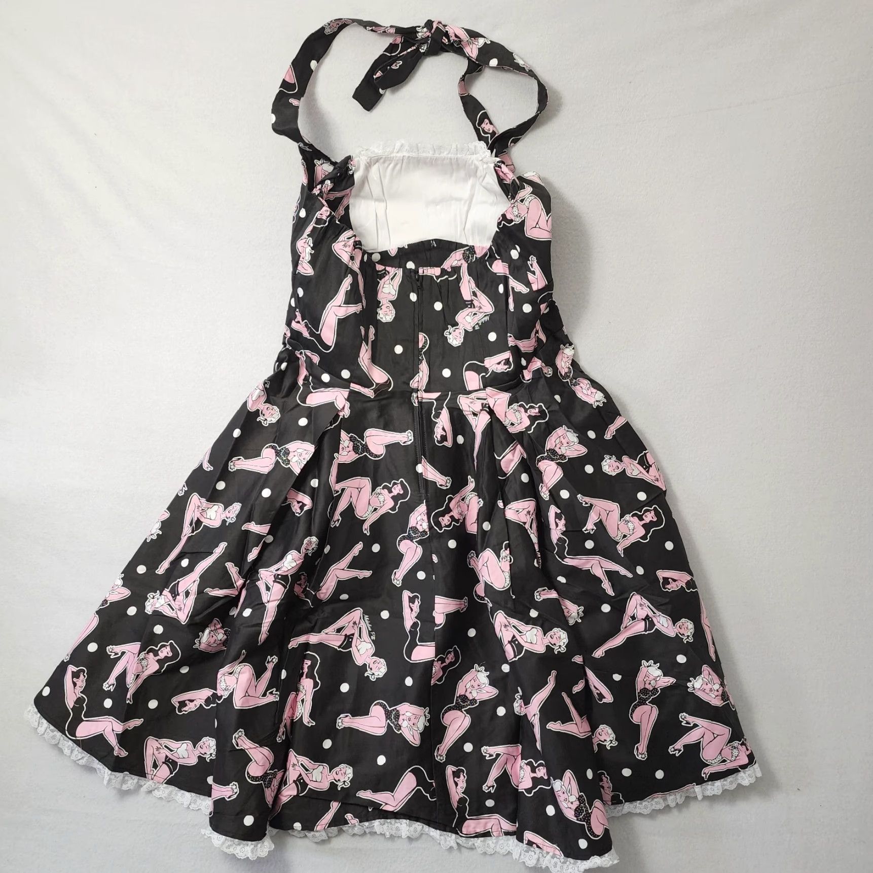 Etro VINTAGE Pinup Couture Dress Flare XL Black 50s Retro Halter Lace Trim Rockabilly Womens Size XL / US 12-14 / IT 48-50 - 2 Thumbnail