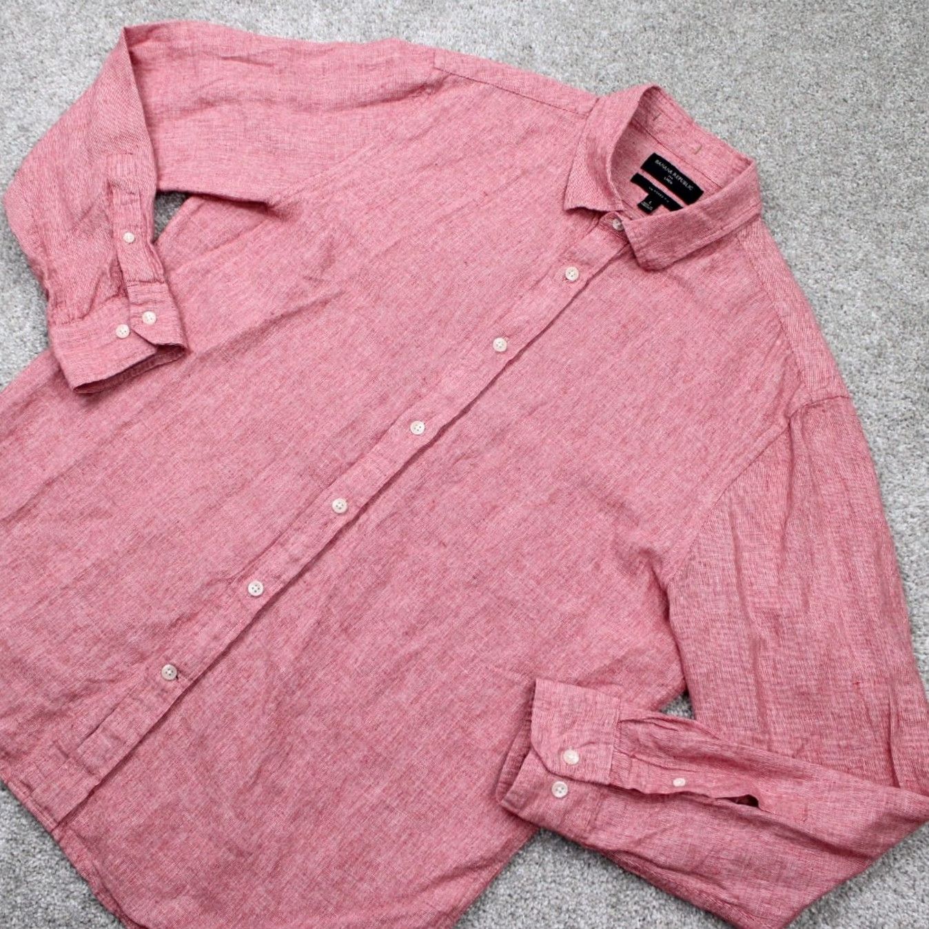 Banana Republic Banana Republic Shirt Adult Large Red Button-Down Linen/Cotton Blend L/S Solid Casual, Workwear Mens Size US L / EU 52-54 / 3 - 3 Thumbnail