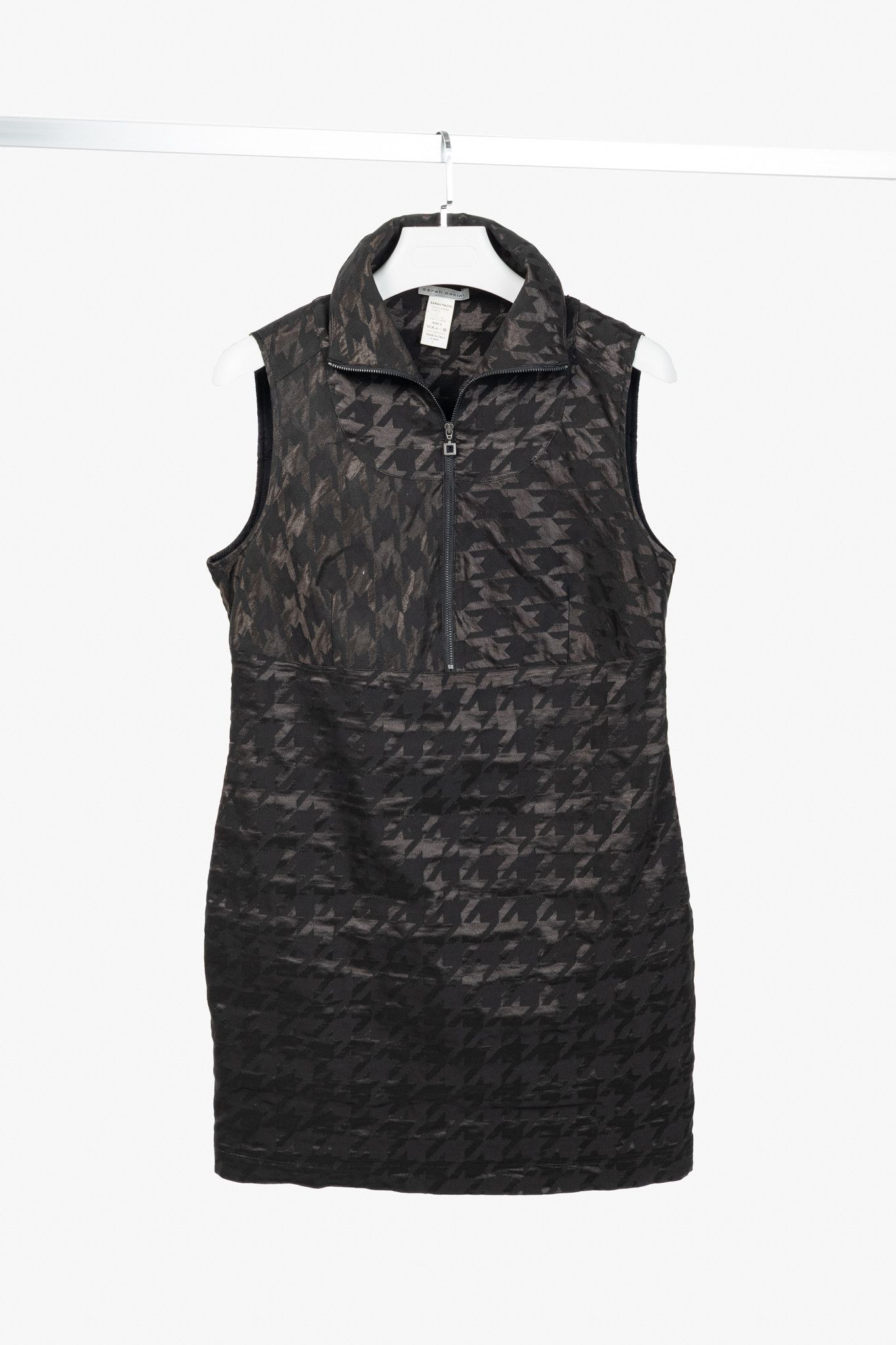 Sarah Pacini Sarah Pacini Black Metallic-Houndstooth High-Neck Mini Dress Size L / US 10 / IT 46 - 1 Thumbnail