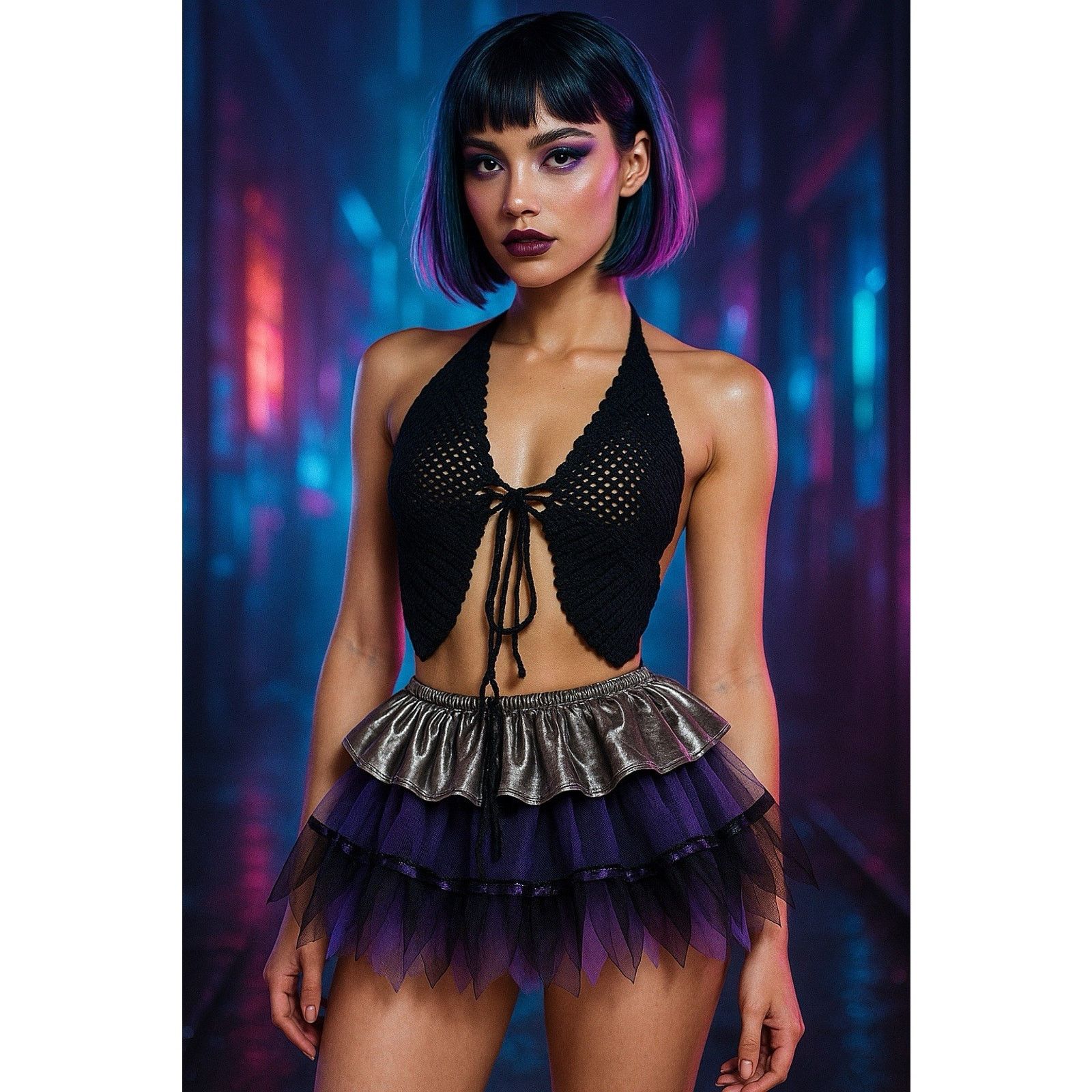 Other Y2K Crochet Butterfly Top Velvet Mesh Tutu Cyberpunk OS Size 32" / US 10 / IT 46 - 1 Thumbnail