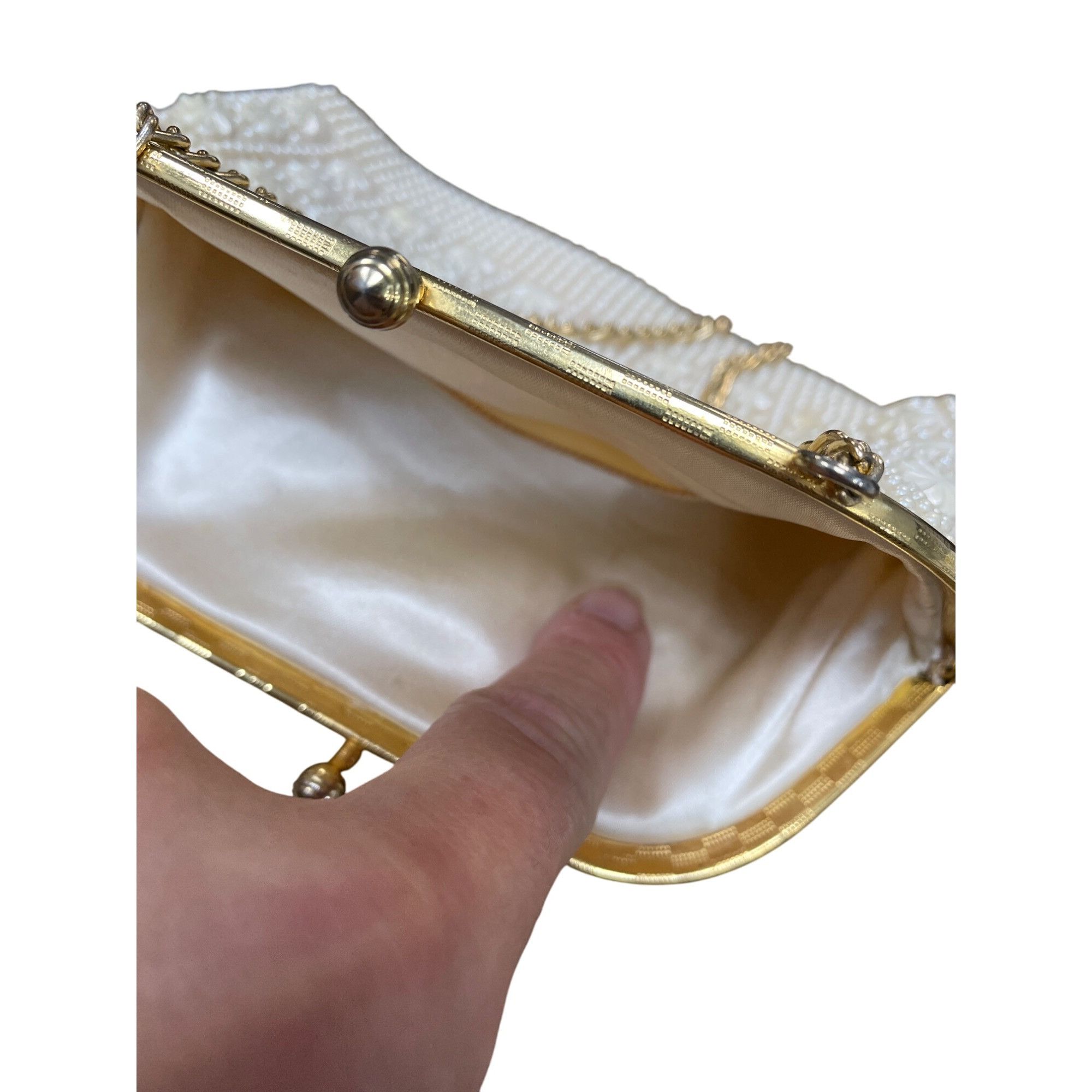 Handmade Vintage Honk Kong Pearl Flower Beaded Evening Clutch Purse S Size ONE SIZE - 13 Thumbnail