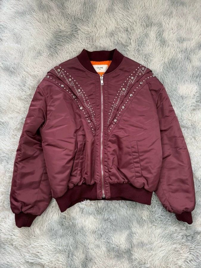 Celine celine burgundy studded bomber jacket Size US L / EU 52-54 / 3 - 1 Thumbnail