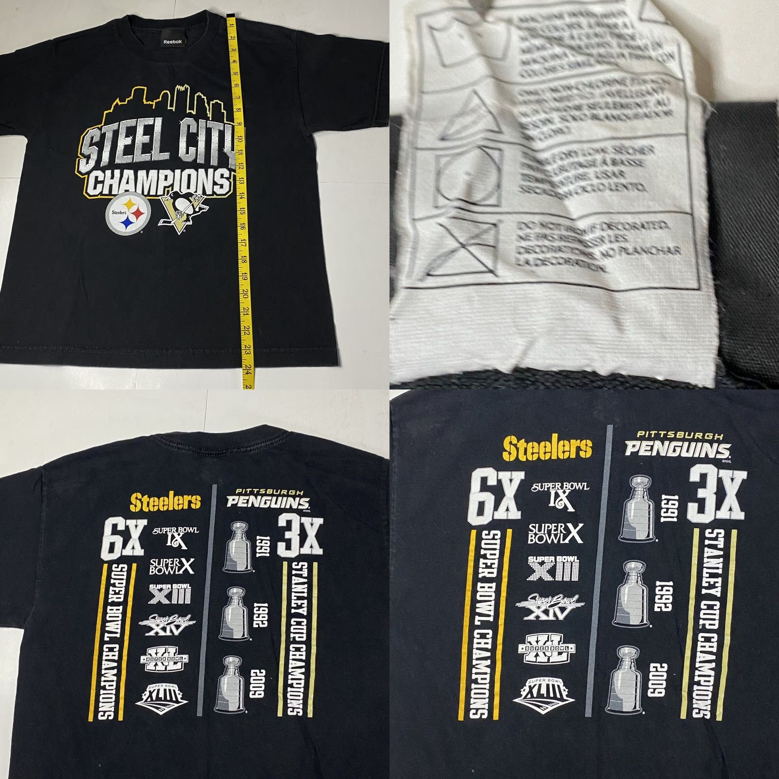 Reebok VINTAGE Reebok Pittsburgh Steelers T Shirt L Black Short Sleeve Crew Neck Double Sided Sports Penguins Mens/Womens Size US L / EU 52-54 / 3 - 8 Thumbnail