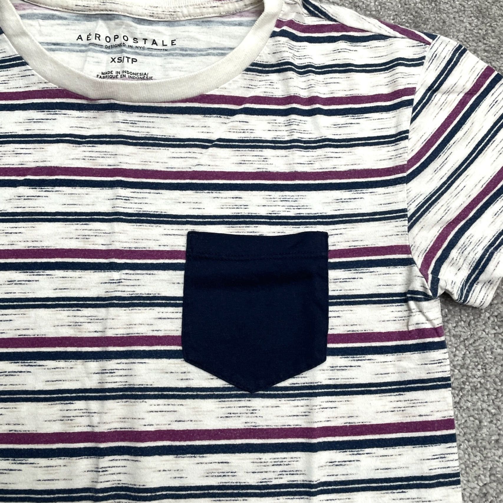 Aeropostale AeroPostale Striped Crew Neck T-Shirt Mens XS Multicolor Short Sleeve Pocket Tee Size US XS / EU 42 / 0 - 4 Thumbnail