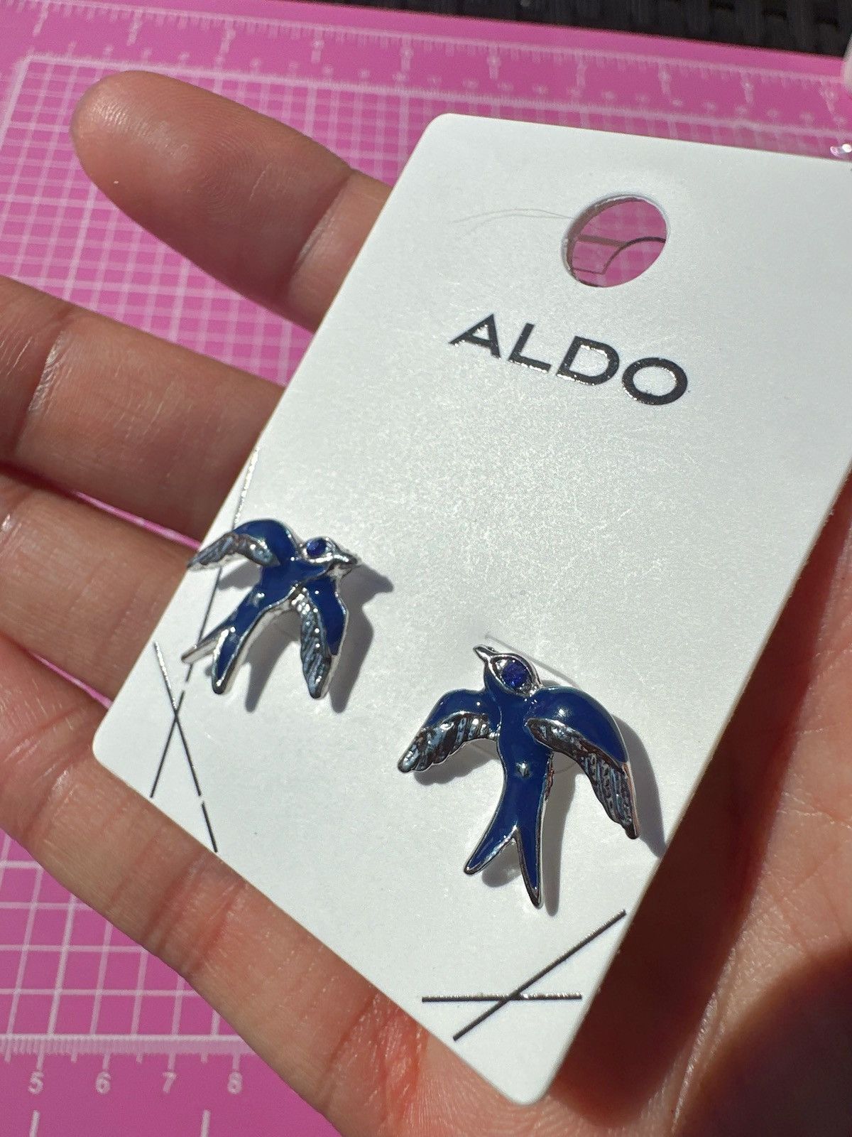 Designer Aldo spring swallow Blue Silver Enamel Bird Earrings studs Size ONE SIZE - 4 Thumbnail