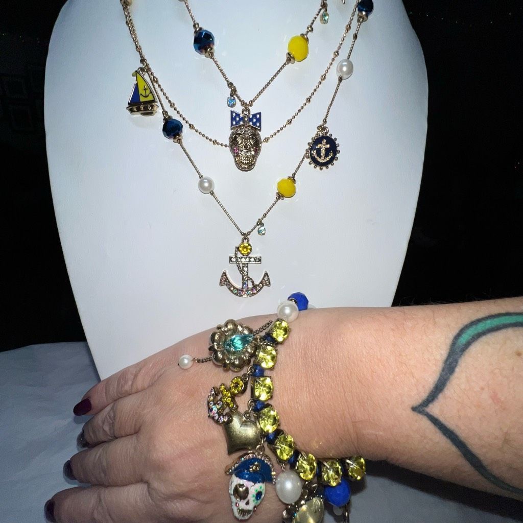 image of Betsey Johnson Ship Shape Layered Charm Necklace And Bracele in Yellow, Women's