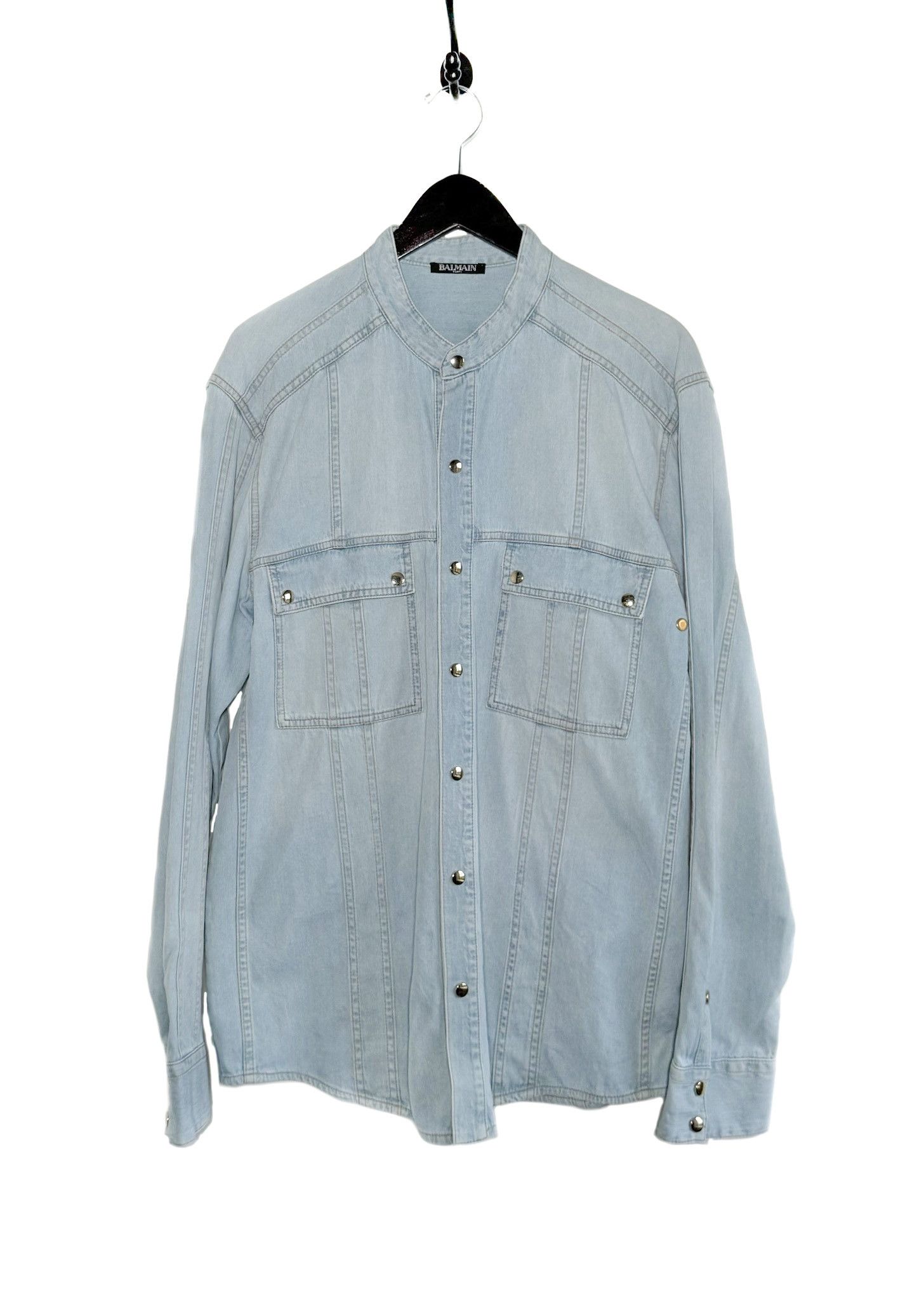 Balmain Balmain Mao Collar Denim Shirt Size US XXL / EU 58 / 5 - 1 Thumbnail