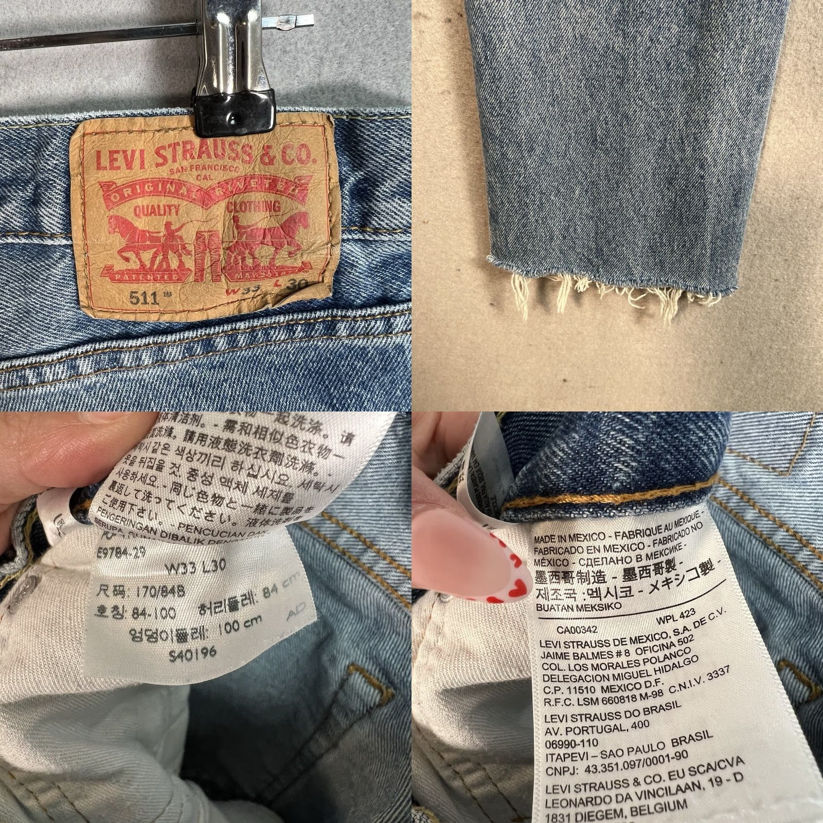 Levi's VINTAGE Levi's 511 Jeans Mens Adult 33 x 30 Blue Light Wash Tapered Leg Raw Hem Denim Jeans Mens Size US 33 - 8 Thumbnail