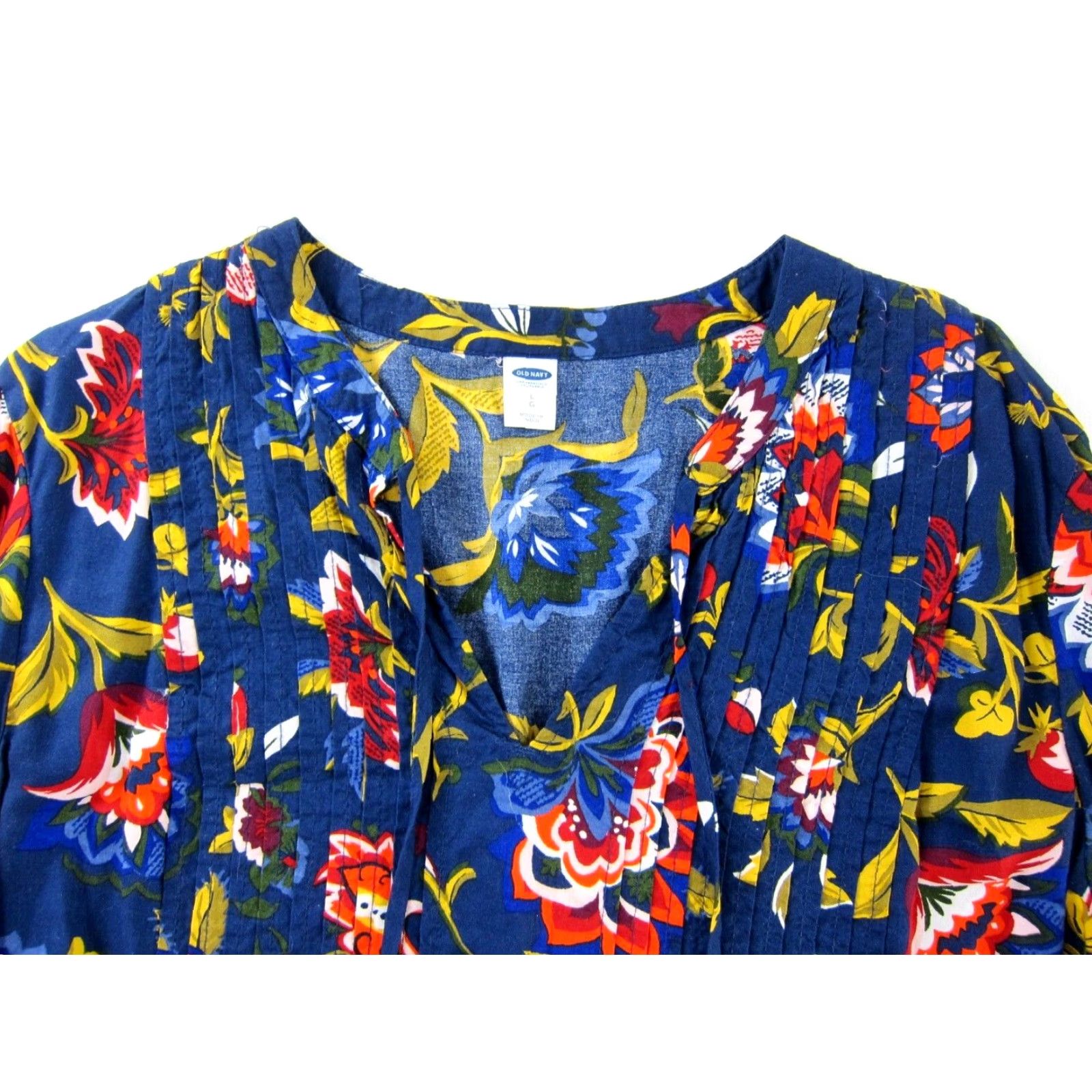 Old Navy VINTAGE Old Navy Blue Yellow Red Orange Floral Long Sleeve V-Neck Tunic Shift Dress L Size L / US 10 / IT 46 - 4 Thumbnail
