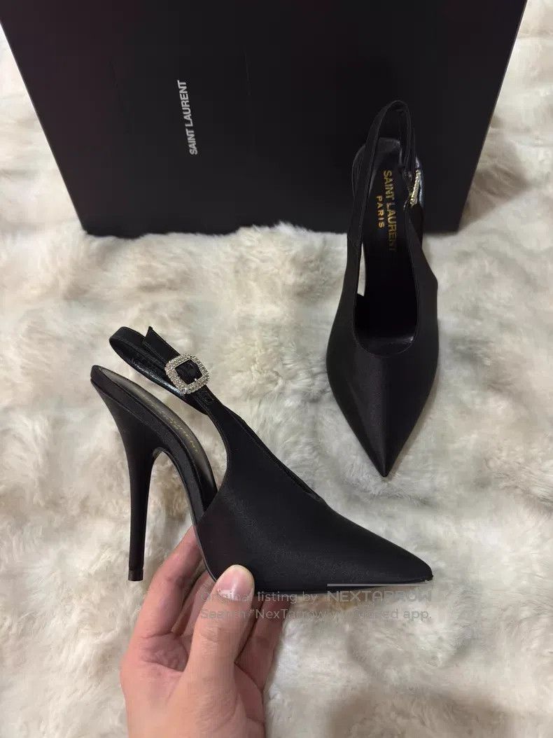 Saint Laurent Paris Saint Laurent Paris Black Crystal Satin High Heels Size US 5.5 / IT 35.5 - 1 Thumbnail