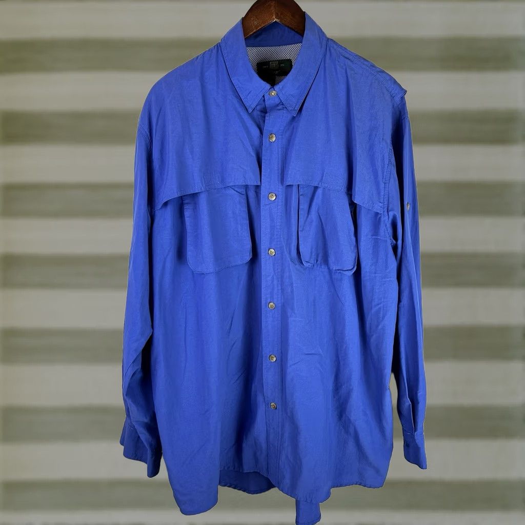 Orvis VINTAGE Orvis Fishing Shirt Men’s XL Blue Vented Front Pockets Roll Tab Sleeves Size US XL / EU 56 / 4 - 1 Thumbnail