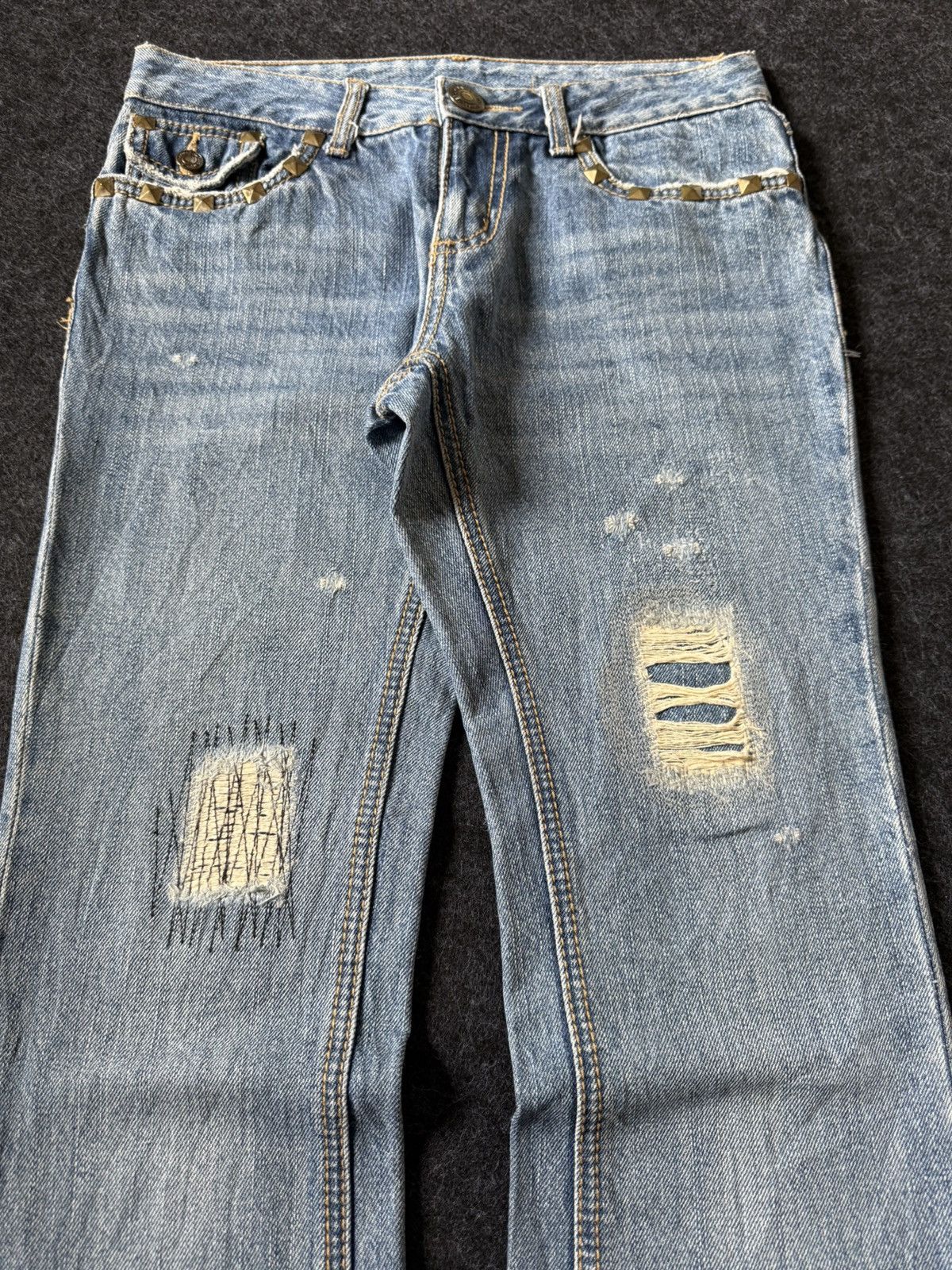 Hysteric Glamour × Japanese Brand Distressed Boro Studded Flare Jeans Japanese Brand Size US 28 / EU 44 - 3 Thumbnail