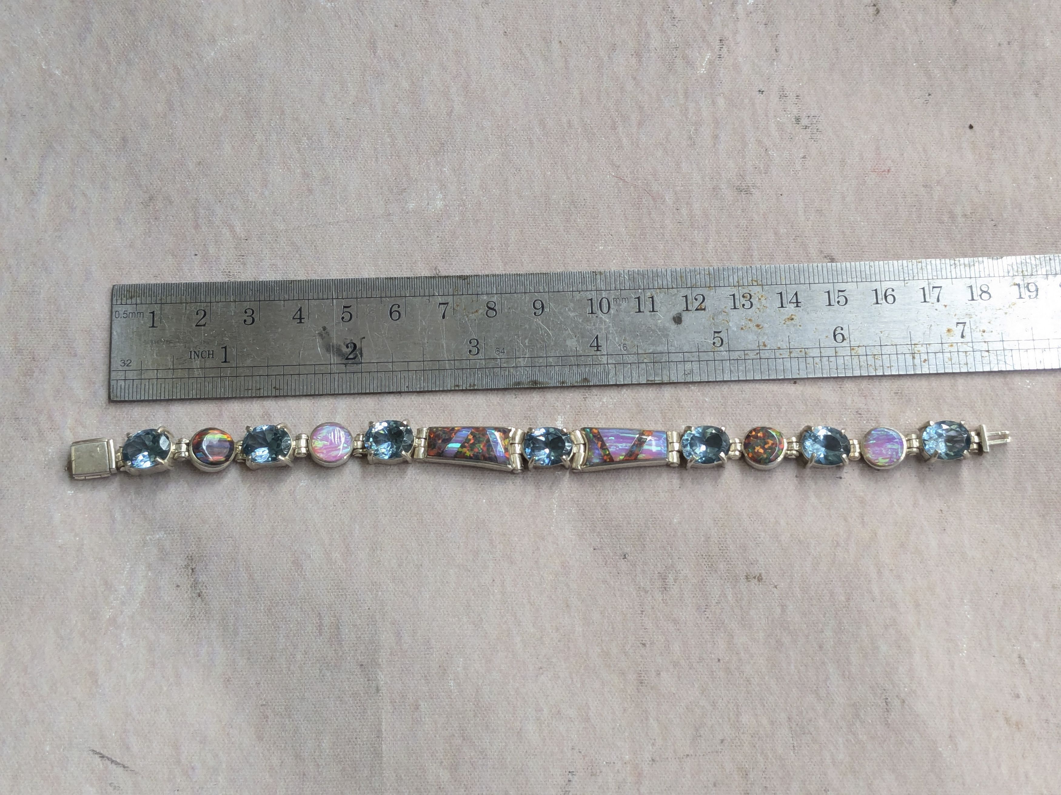 Jewelry Sterling Silver Tennis Bracelet Opal Blue Topaz Oval 7.25 Size ONE SIZE - 13 Thumbnail