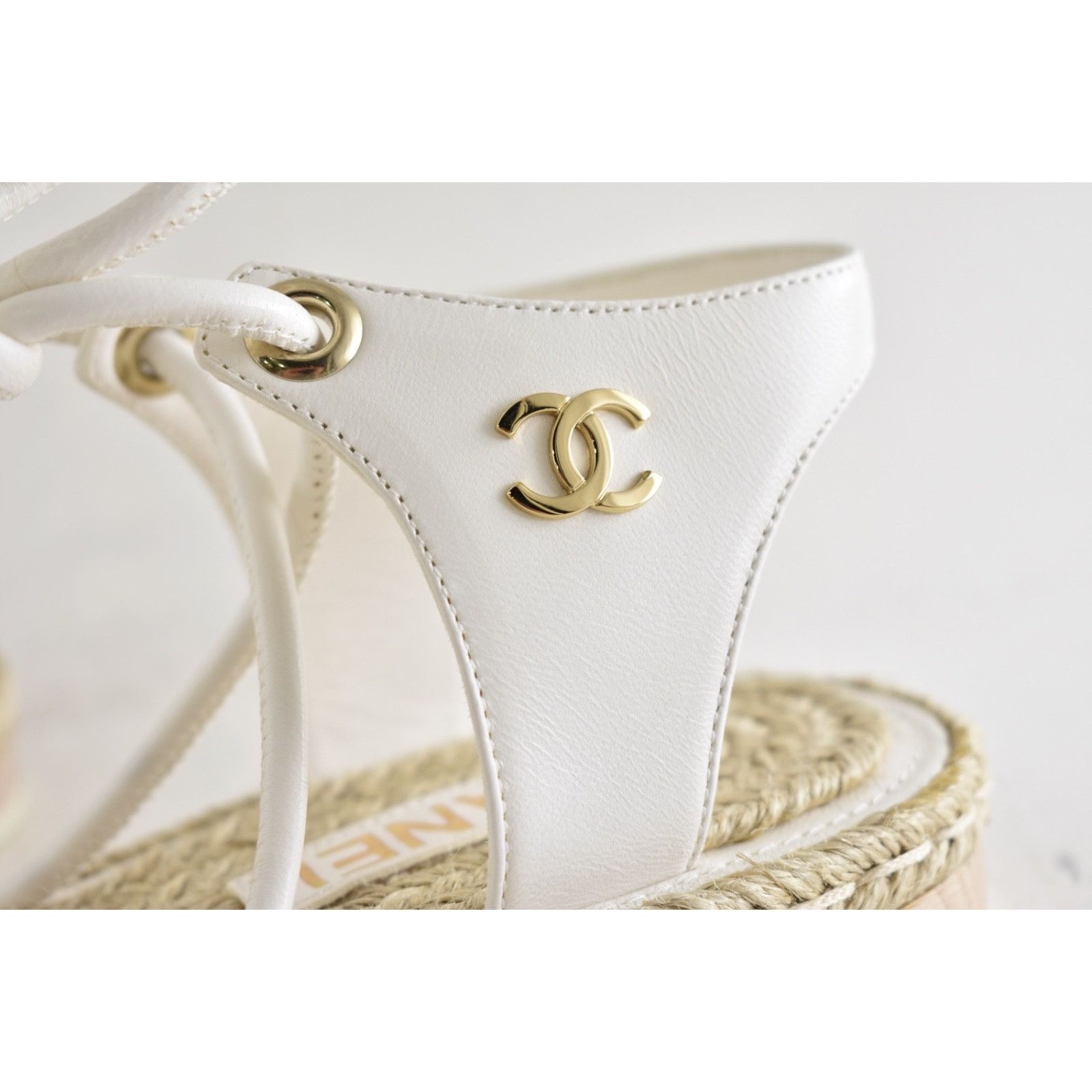 Chanel Chanel White Lambskin CC Mules Lace Up Espadrille Sandal 36 Size US 6 / IT 36 - 18 Thumbnail