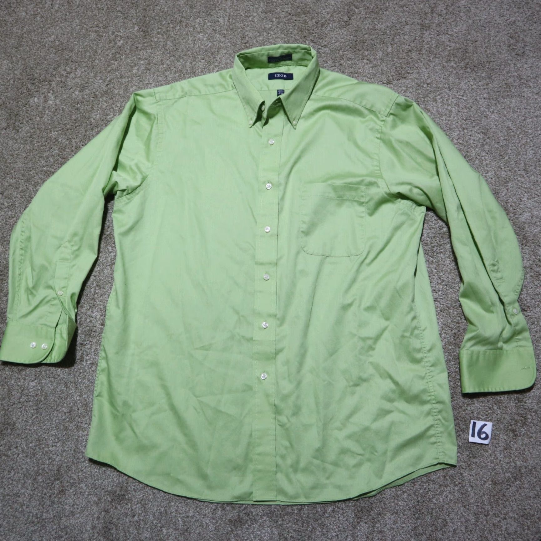 Izod IZOD Shirt Men 16.5 Green Solid Button-Up Classic Fit Long Sleeve"} Size US L / EU 52-54 / 3 - 2 Thumbnail