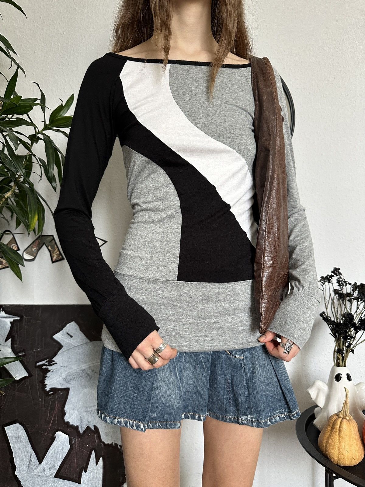 Beauty Beast × Seditionaries Skinny Soft Stretchy Vintage Patchwork Y2K Long-sleeve Top Size S / US 4 / IT 40 - 3 Thumbnail