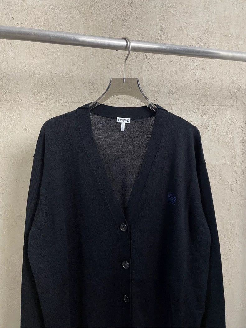 Loewe Loewe Black embroidered blue logo wool knit cardigan Size M / US 6-8 / IT 42-44 - 3 Thumbnail