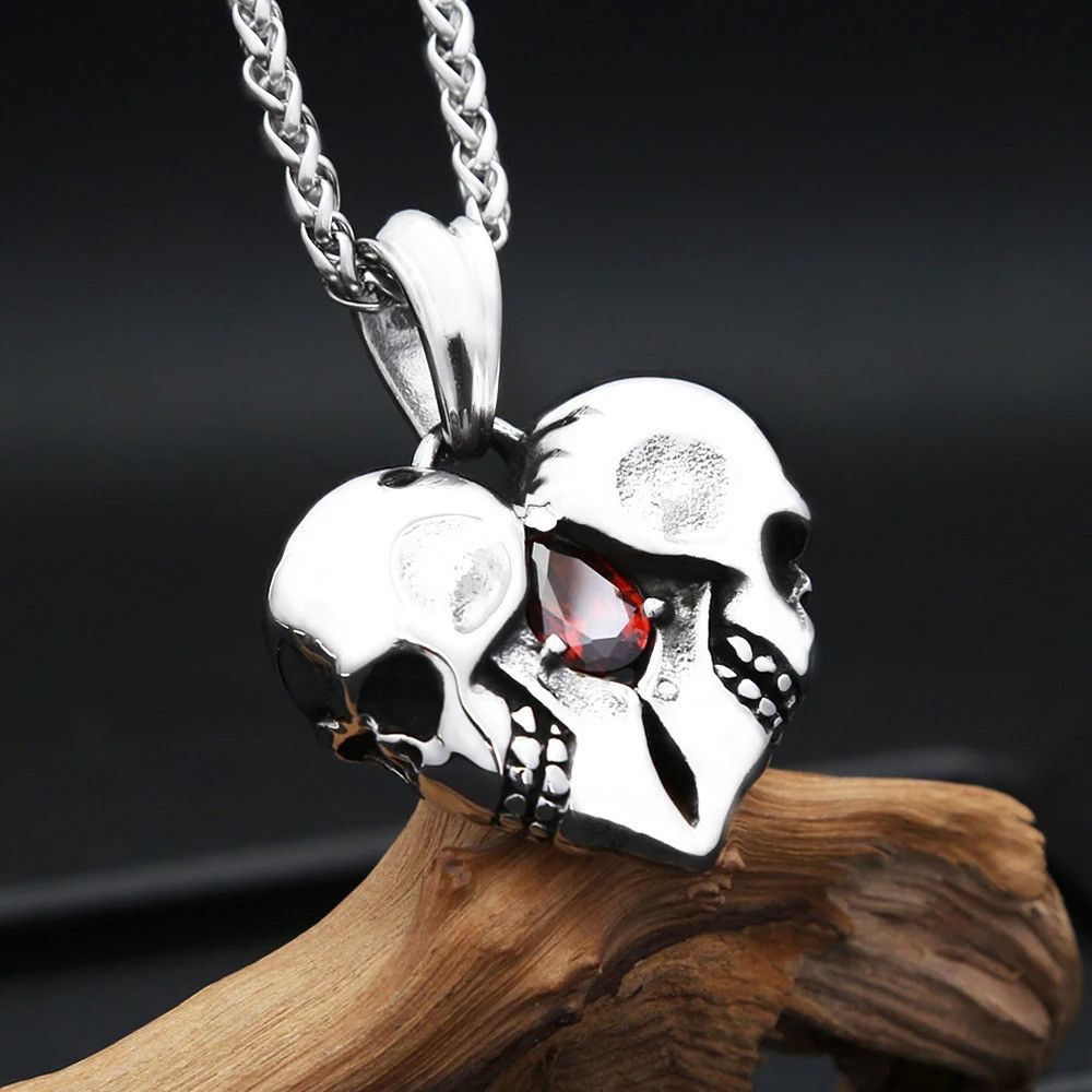 Other Vintage Love Heart Skull Red Gemstone Pendant Necklace Size ONE SIZE - 5 Thumbnail