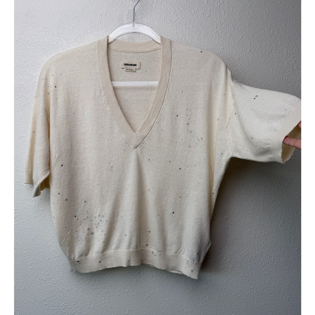 Zadig & Voltaire Zadig & Voltaire Wully Lico Rhinestone Sweater XS Ecru Size XS / US 0-2 / IT 36-38 - 3 Thumbnail