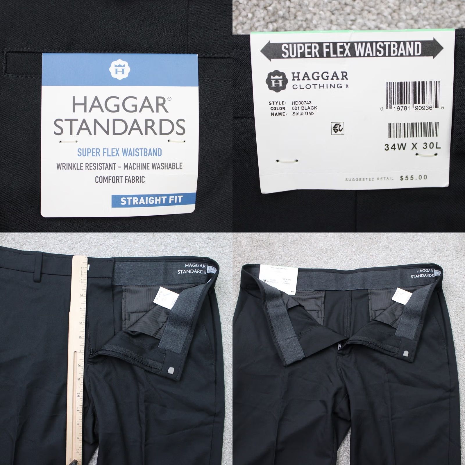 Haggar Haggar Standards Pants Men 34x30 Black Wrinkle Resistant Dress Pants Slim/Classic Fit, Flat Front, Mid Rise, 100% Polyester, NWT Size US 34 / EU 50 - 8 Thumbnail