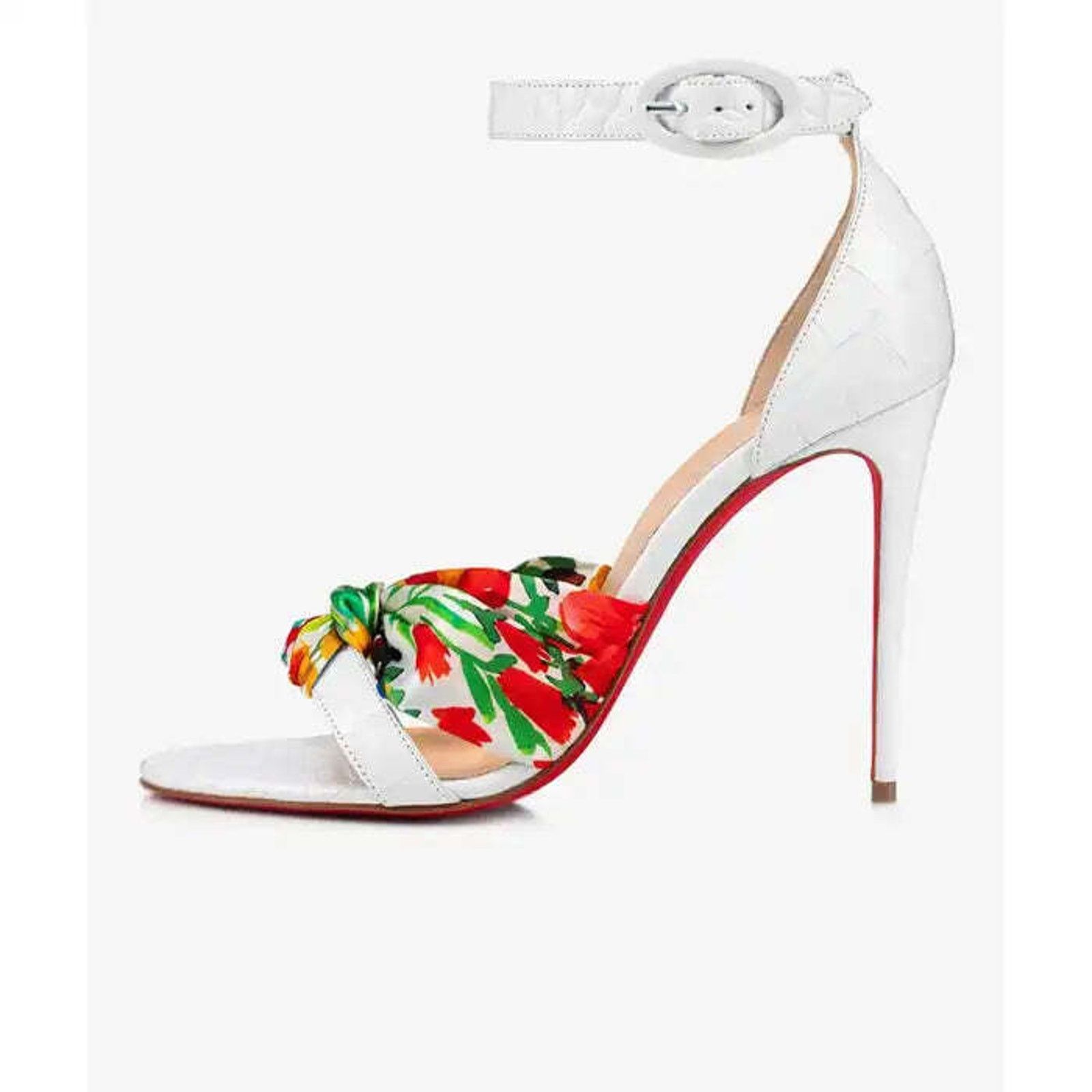 Christian Louboutin Ruban 100 White Croc Satin Ankle Strap Sandal Heel Pump 37 Size US 7 / IT 37 - 3 Thumbnail