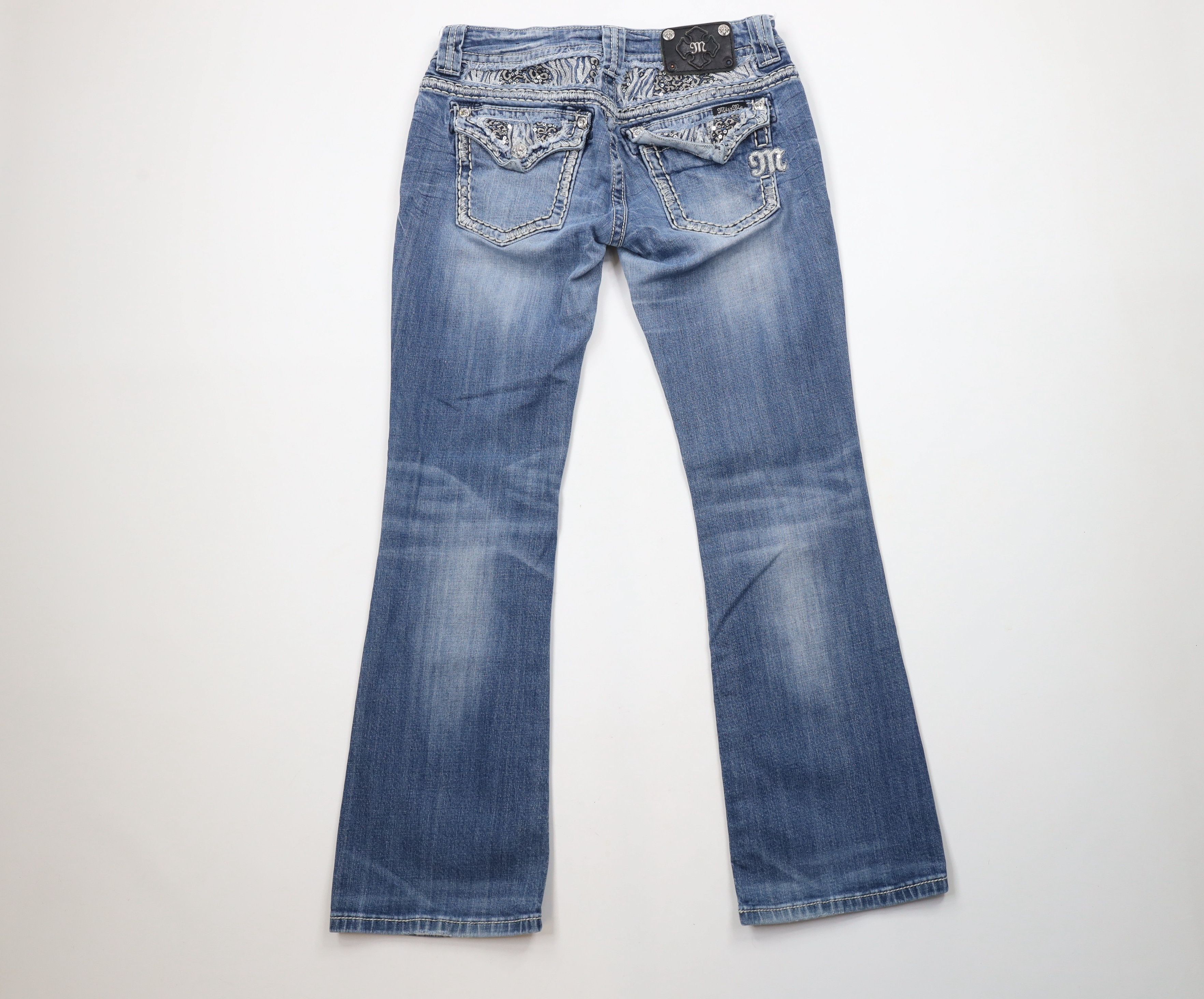 Miss Me × Vintage Miss Me Thick Stitch Sequin Flared Bootcut Denim Jeans Size 29" - 9 Thumbnail