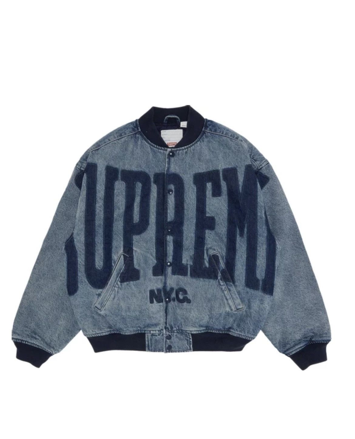 image of Supreme Denim Varsity in Blue Denim, Men's (Size 2XL)