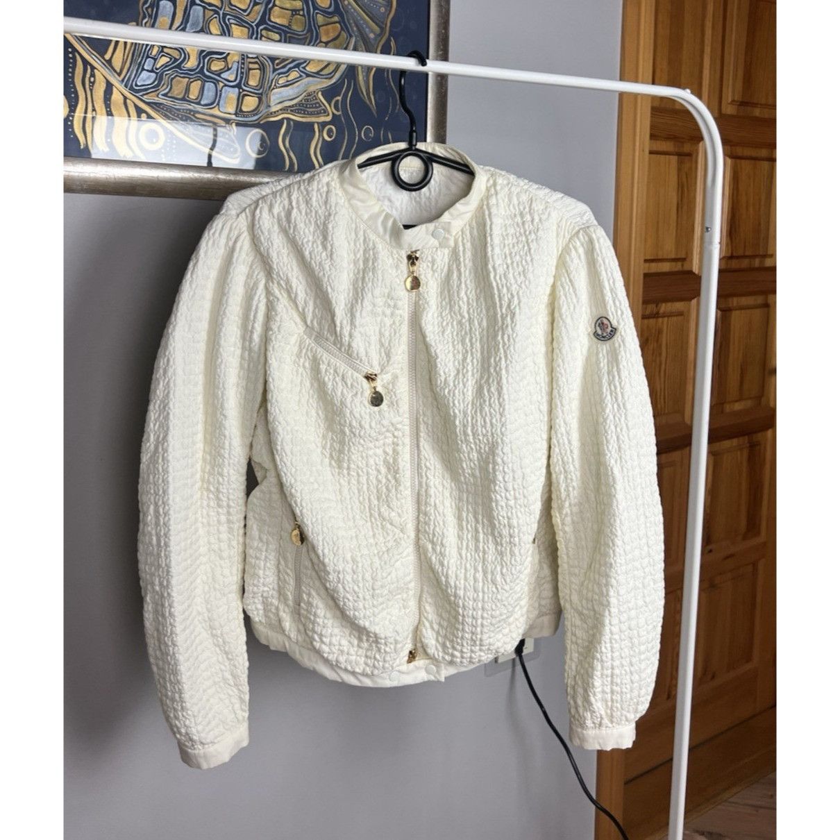 Moncler Moncler Marguerite Perforated Beige Women`s Bomber Jacket Si Size XS / US 0-2 / IT 36-38 - 2 Thumbnail