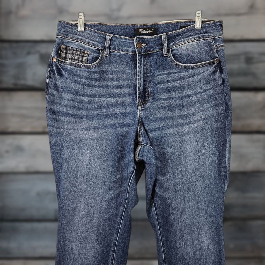 Vintage Judy Blue Womens Plaid Cuff Slim Fit Jeans Sz 16W Blue Medium Wash Distressed Size 38" / US 16 / IT 52 - 1 Thumbnail