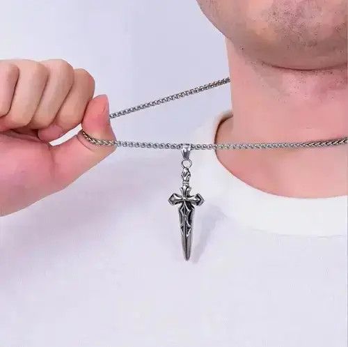Jewelry Cross Dagger Pendant Necklace in Silver, Men's