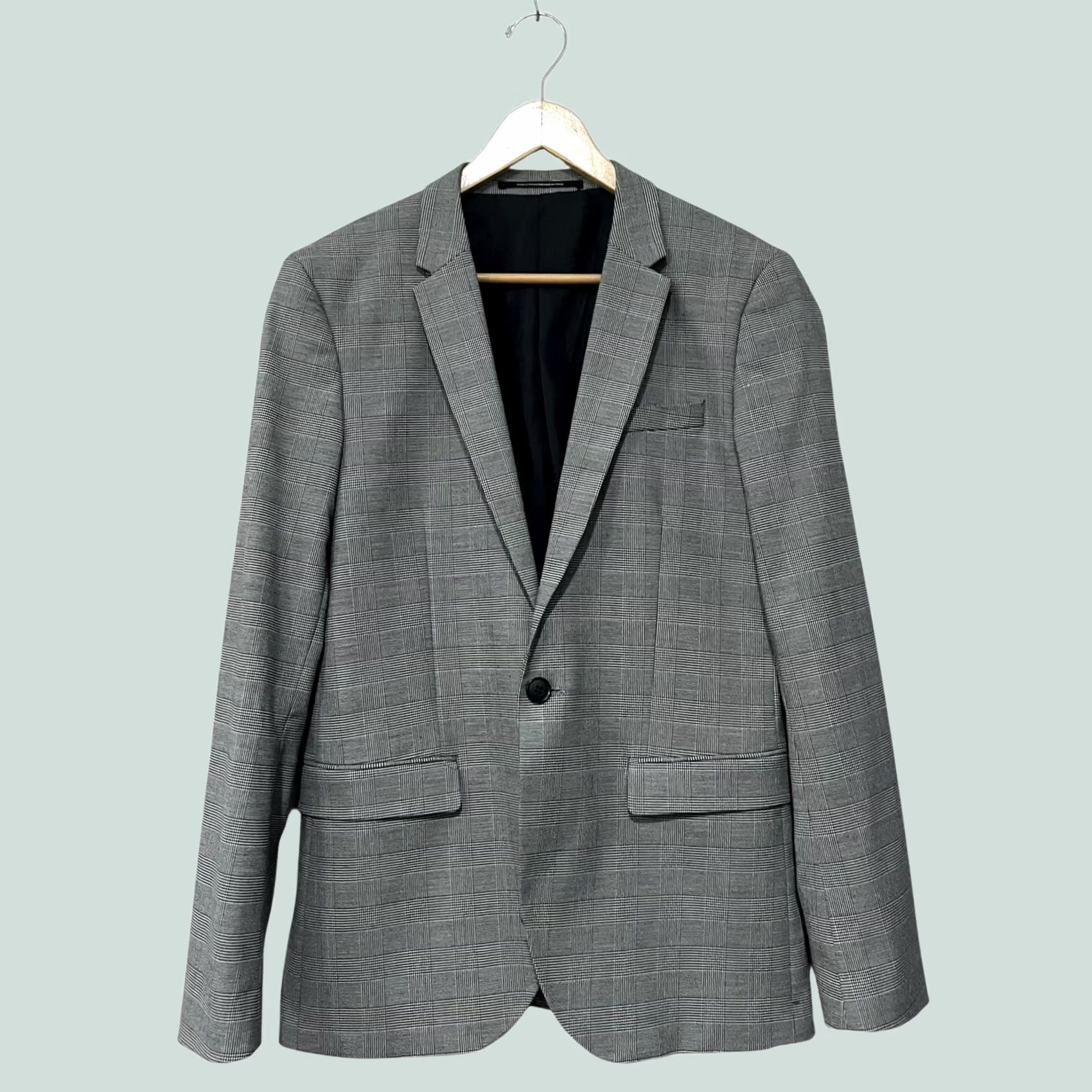 H&M H&M Men’s Checked Jacket Skinny Fit Plaid Blazer 36R Gray Black 1-Button Suit Jacket Mens Regular 2 Piece Vintage No Size 36R - 1 Thumbnail