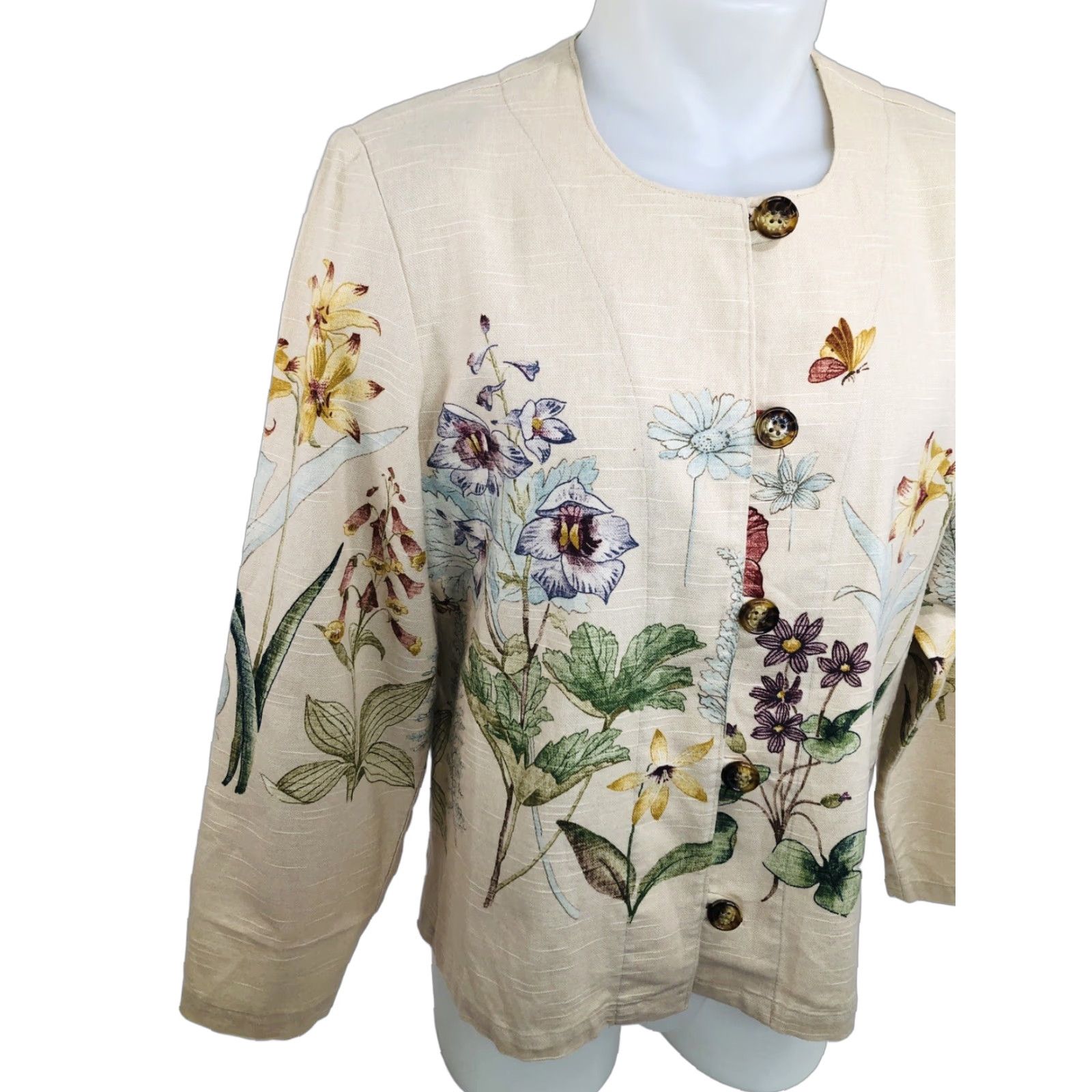 Orvis Orvis Womens L Jacket Beige Floral Butterfly Lightweight Blazer Shirt - EXCELLENT Size L / US 10 / IT 46 - 1 Thumbnail