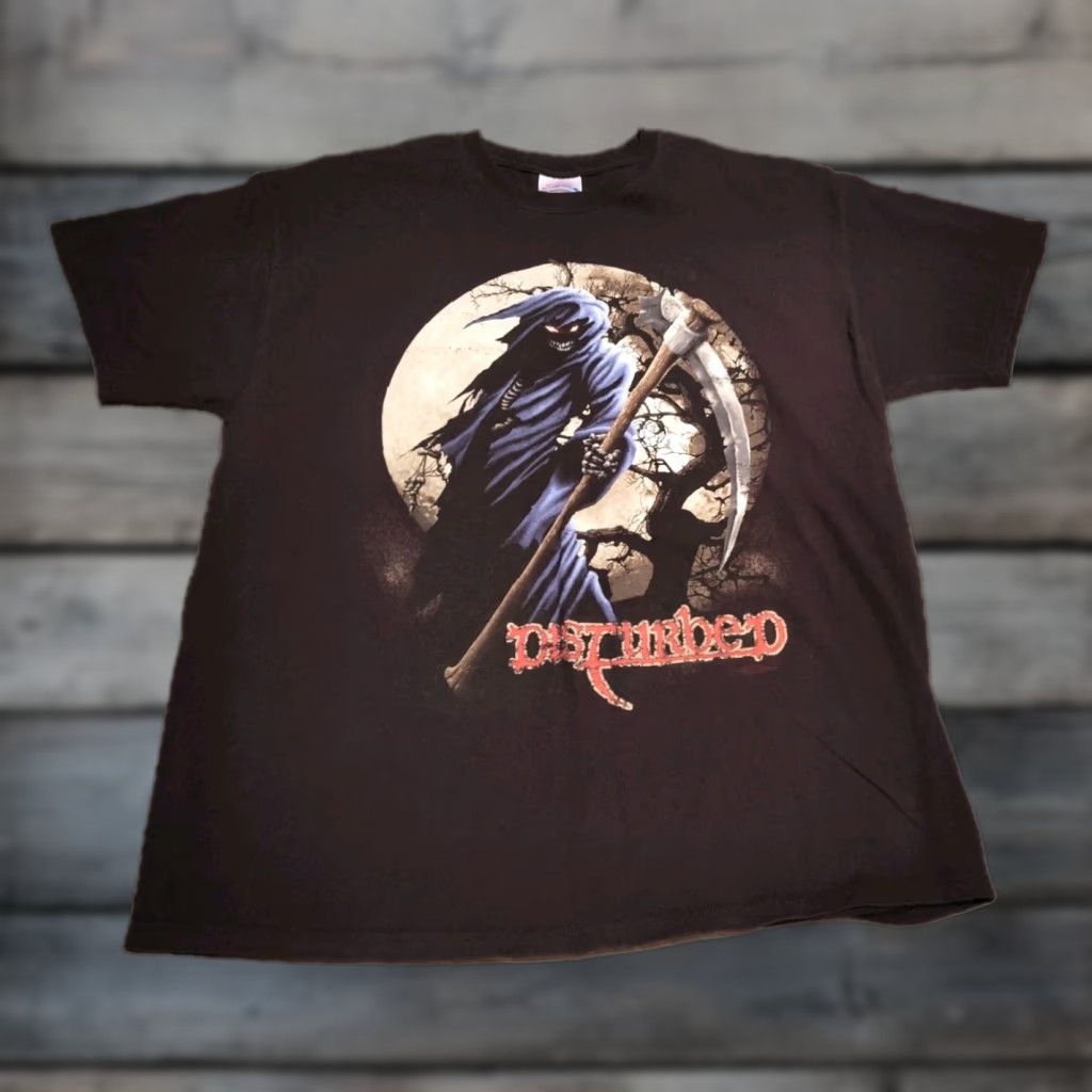 Hanes VINTAGE Hanes Heavy Metal Band T-Shirt Men XL Y2K Disturbed Reaper Black Cotton Size US XL / EU 56 / 4 - 1 Thumbnail