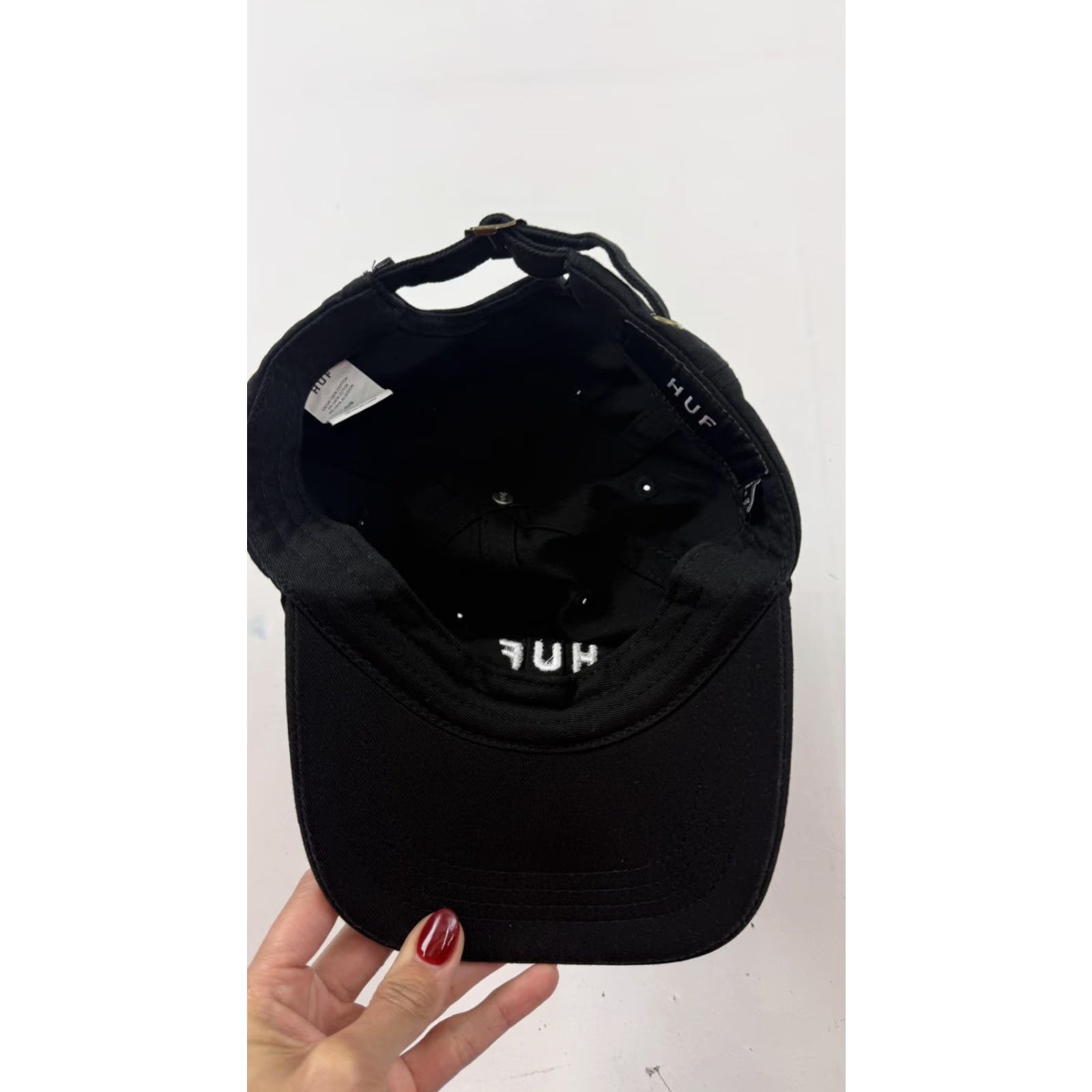 Huf HUF Hat Cap Strap Back One Size Black Embroidered Logo Cotton Mens Baseball Cap Adjustable Twill Six-Panel Tech Size ONE SIZE - 5 Thumbnail