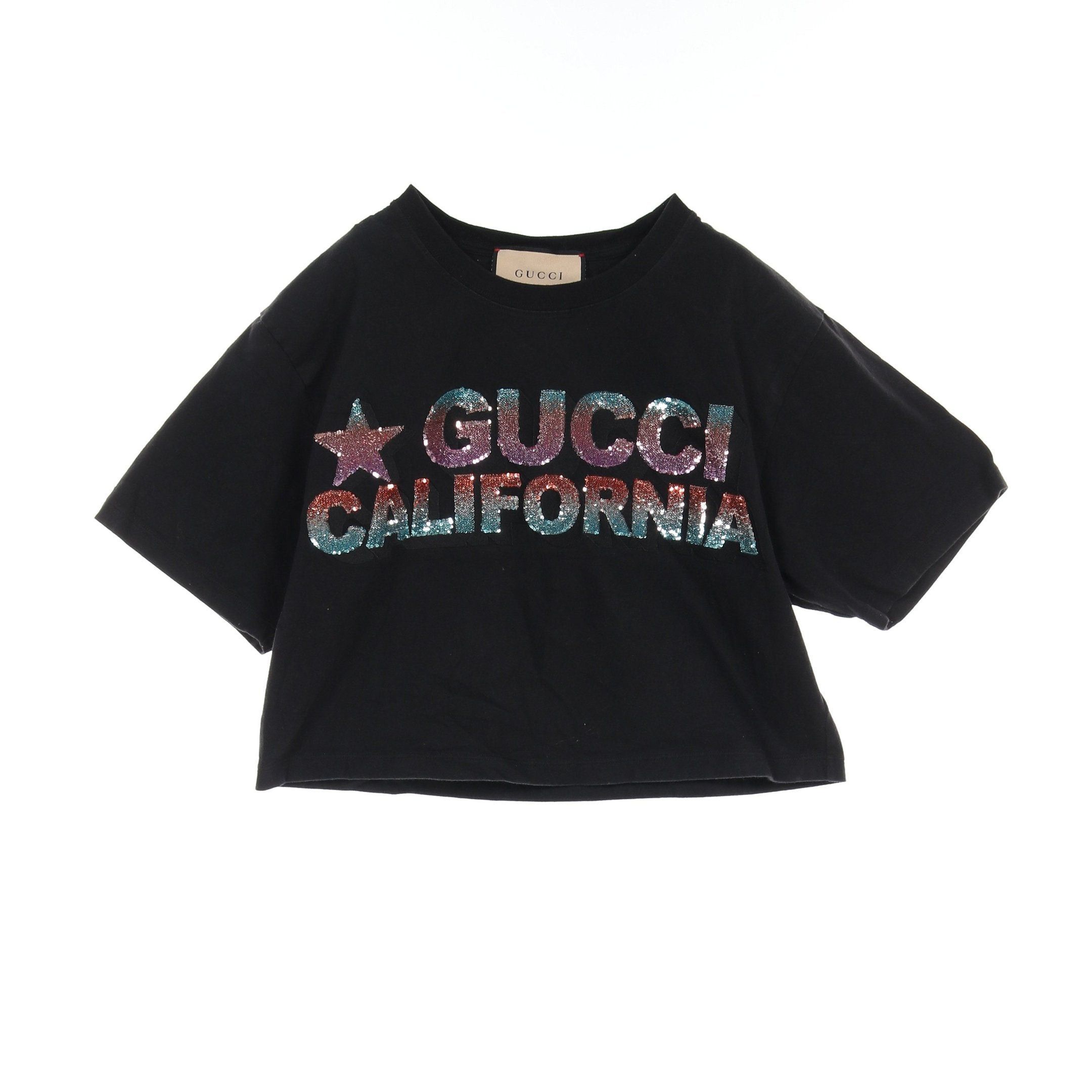 Gucci Gucci Cropped T-Shirt Short Sleeve Logo Cotton Black Multicolor Sequin Size ONE SIZE - 1 Thumbnail