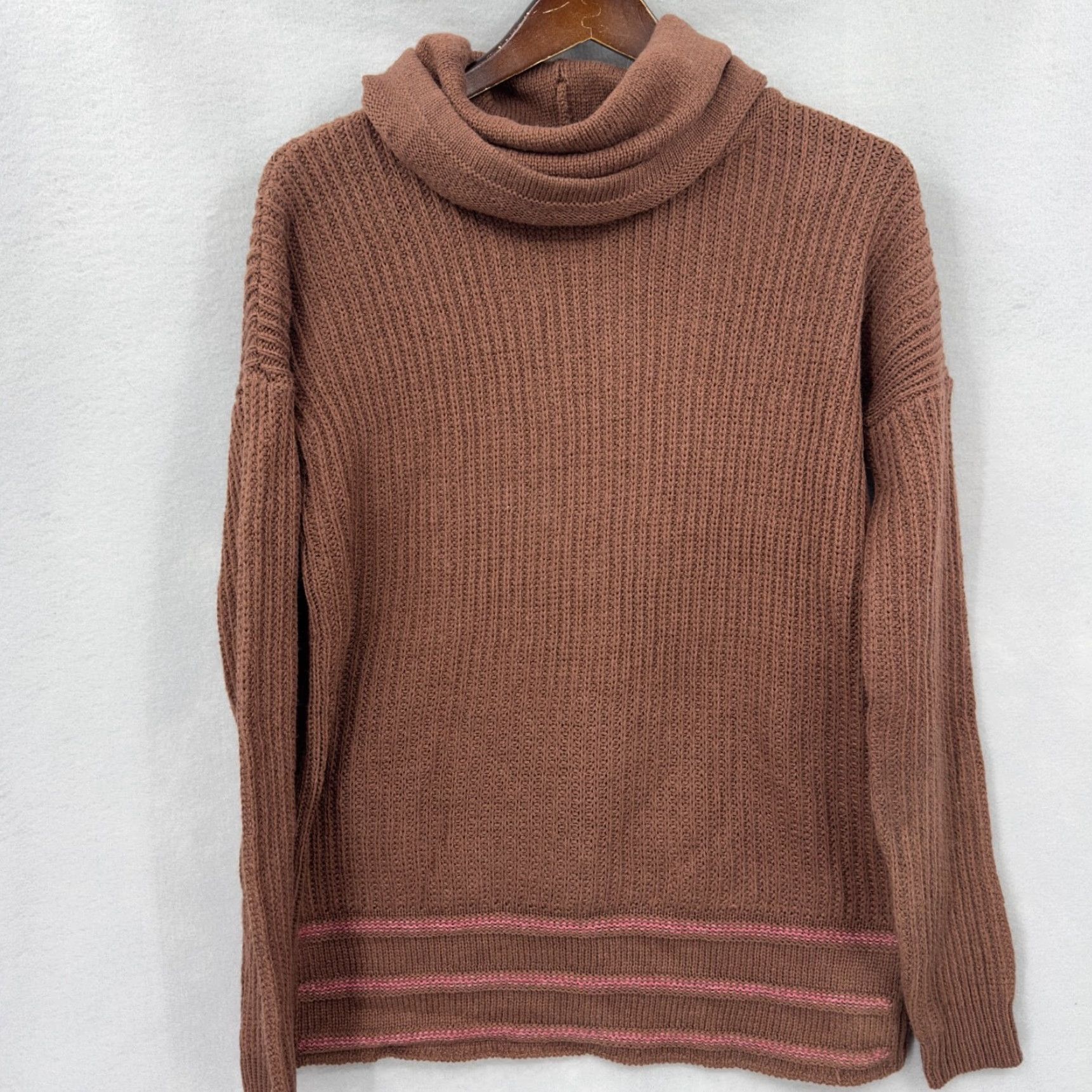 Prana prAna Sweater Womens M Long Sleeve Cowl Knit Wool Blend Brown Pink Striped Cozy Slouchy Fall Winter 90s Inspired Size M / US 6-8 / IT 42-44 - 2 Thumbnail
