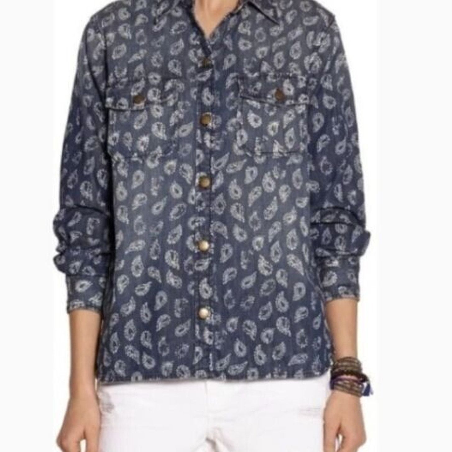 Current/Elliot Current Elliot Womens Paisley Denim Shirt 2 Western Cowgirl Size XS / US 0-2 / IT 36-38 - 1 Thumbnail