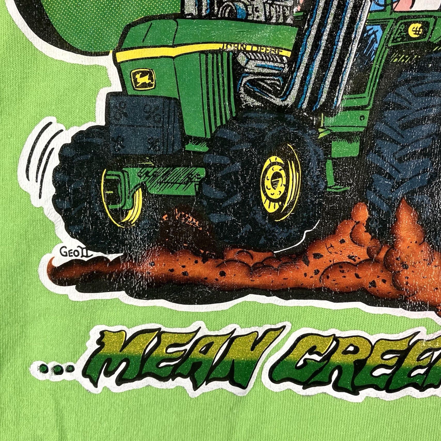Gildan VINTAGE John Deere Mens T Shirt 3XL Neon Green 1970s Tractor Graphic Logo Crew Neck Short Sleeve Cotton Size US XXL / EU 58 / 5 - 7 Thumbnail